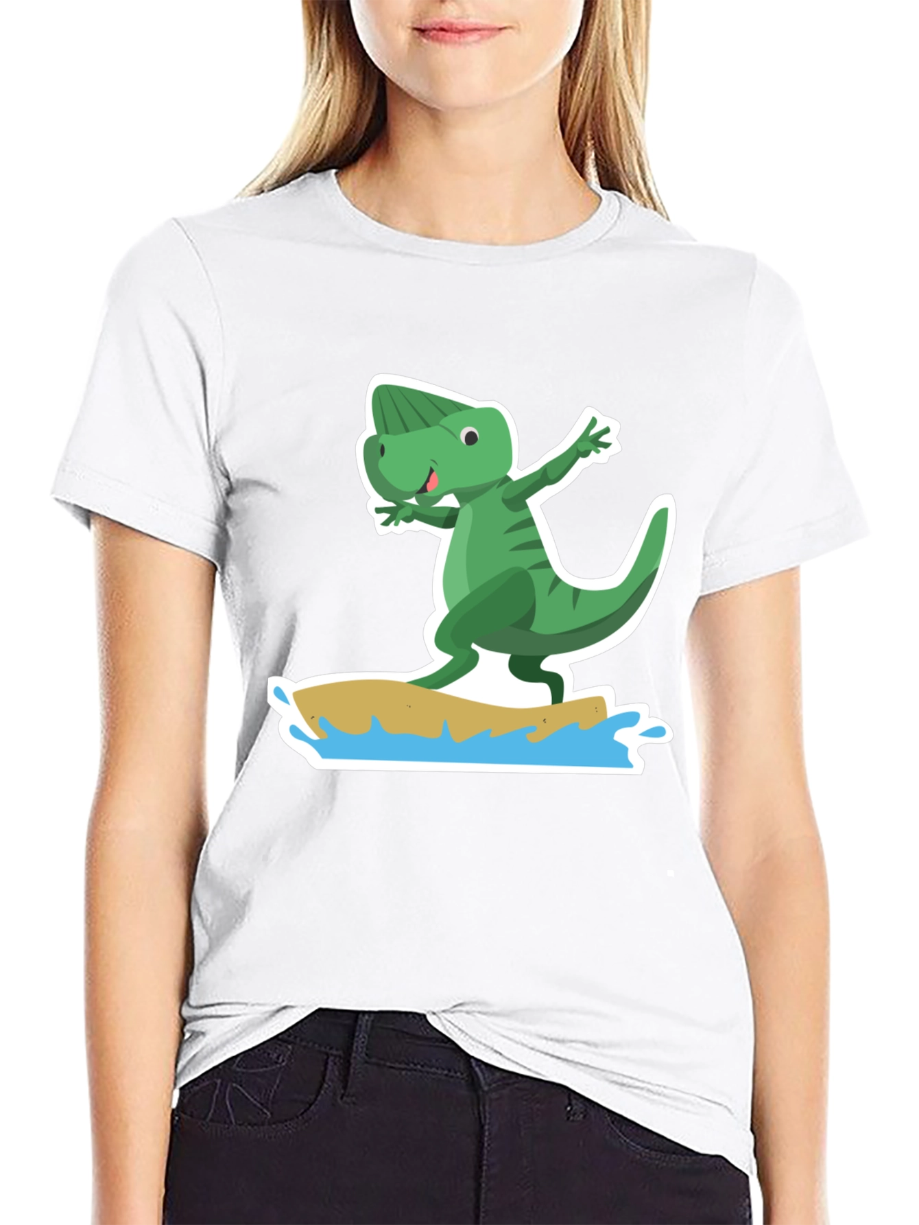 Surfing Dino Tee - Cool Cartoon T-Shirt