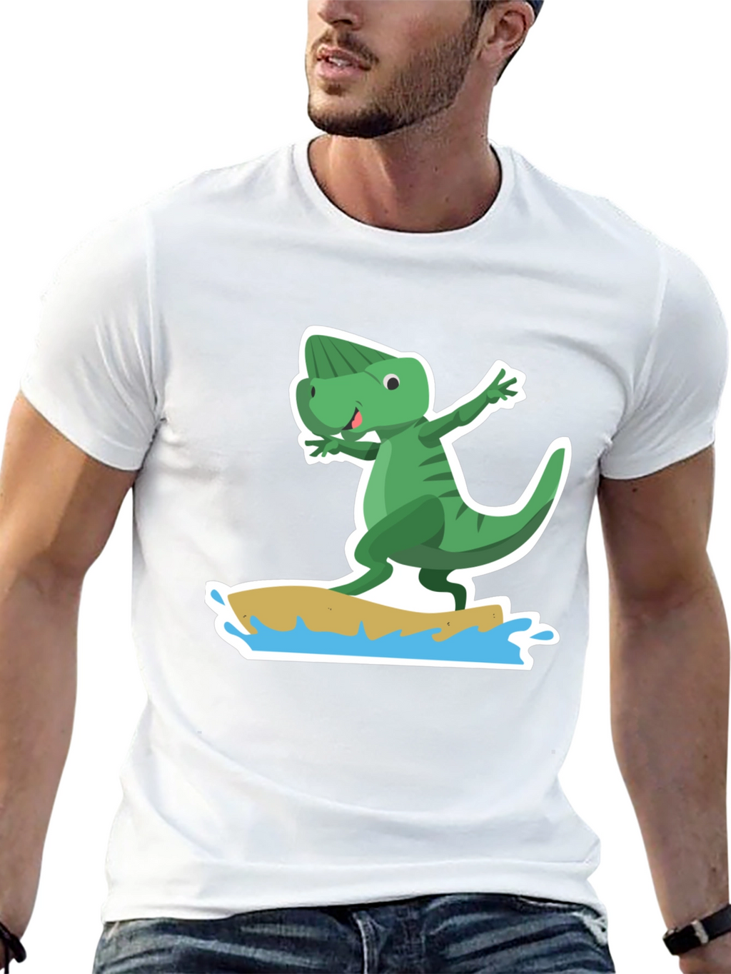 Surfing Dino Tee - Cool Cartoon T-Shirt