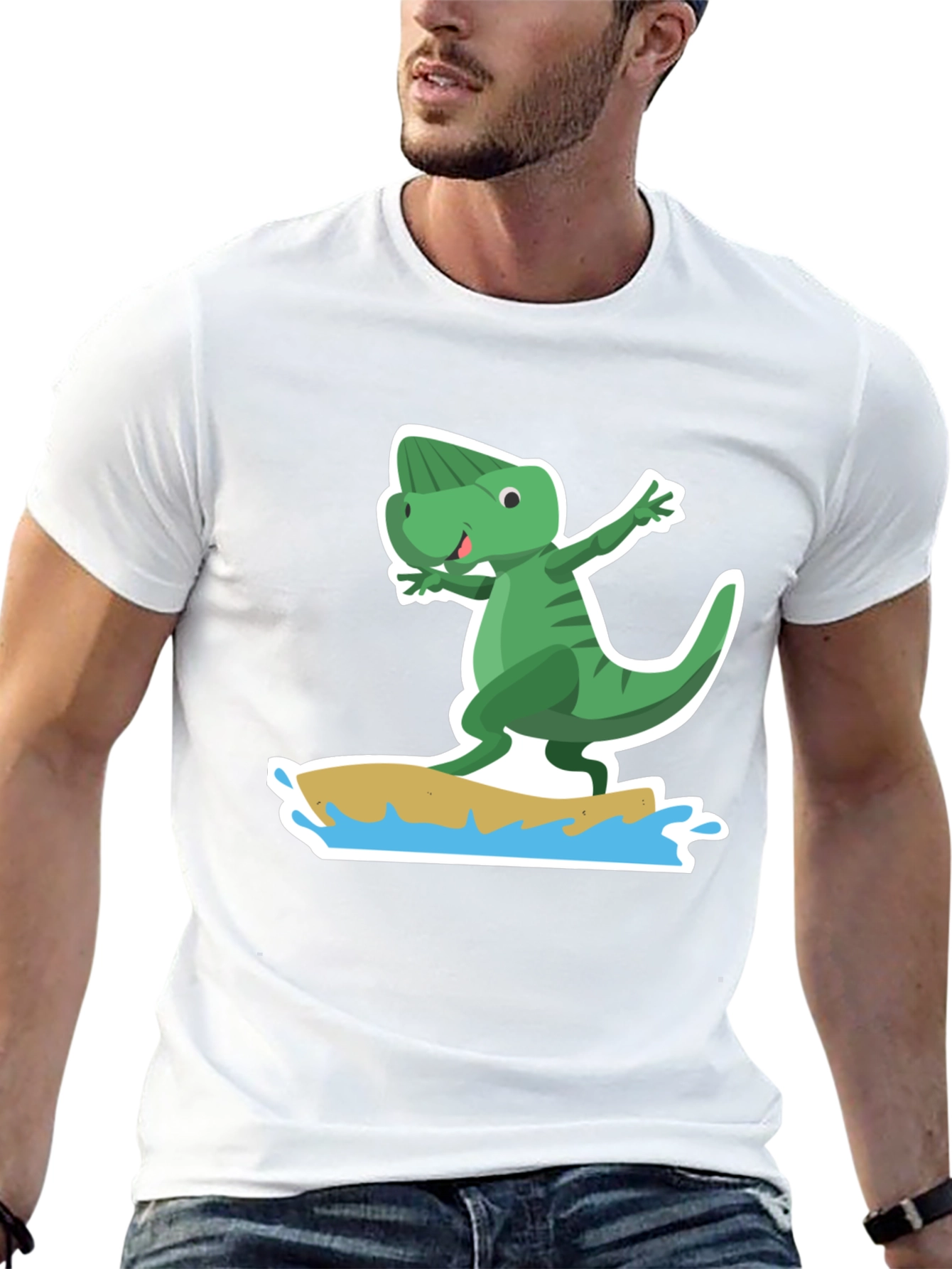 Surfing Dino Tee - Cool Cartoon T-Shirt