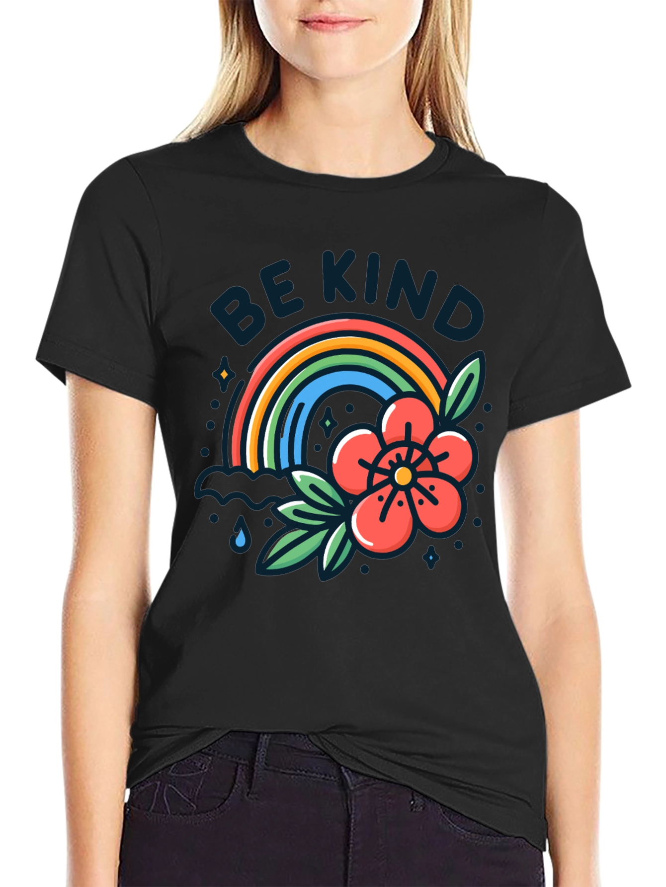Be Kind Rainbow Graphic T-Shirt - Black