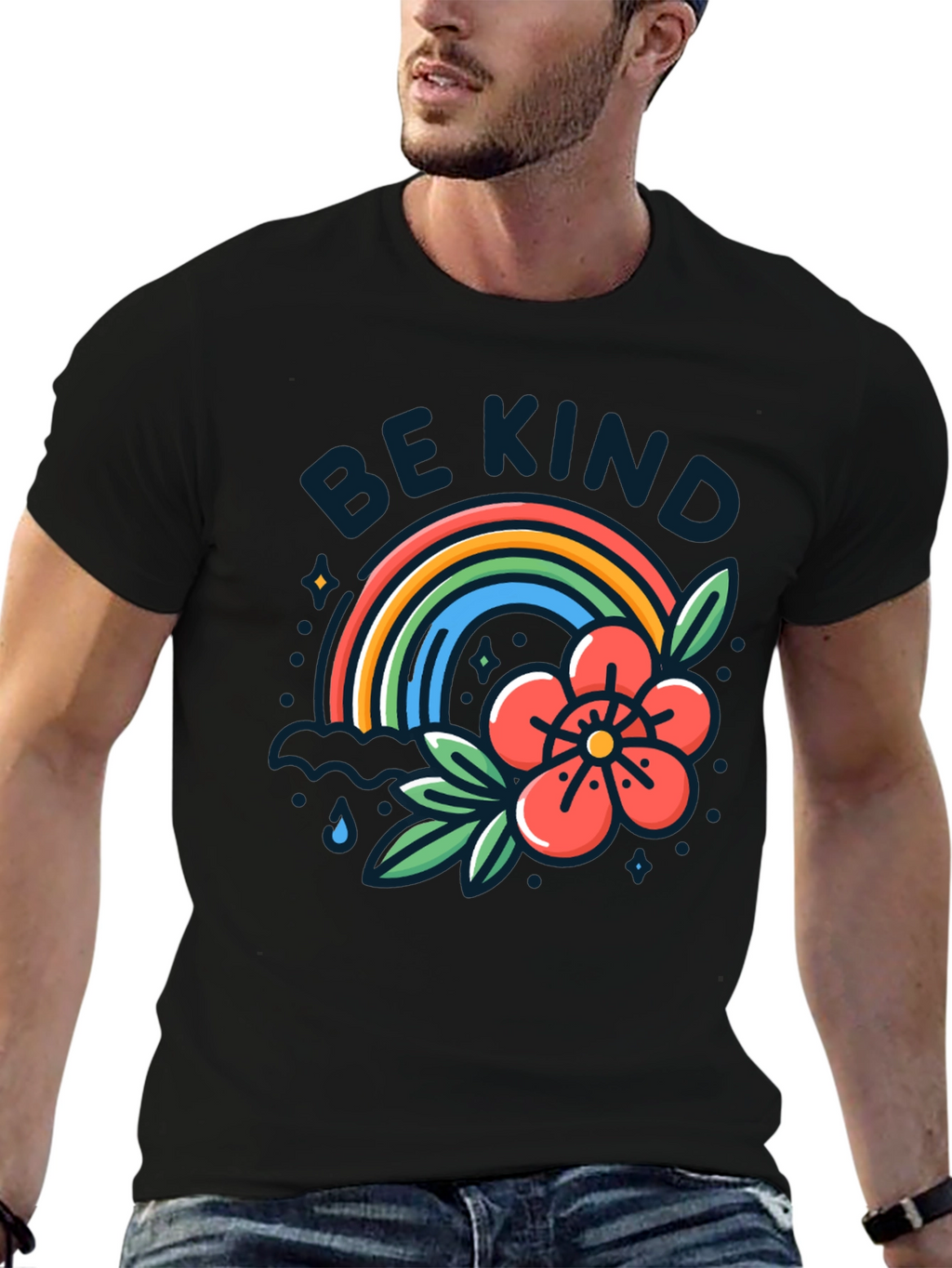 Be Kind Rainbow Graphic T-Shirt - Black
