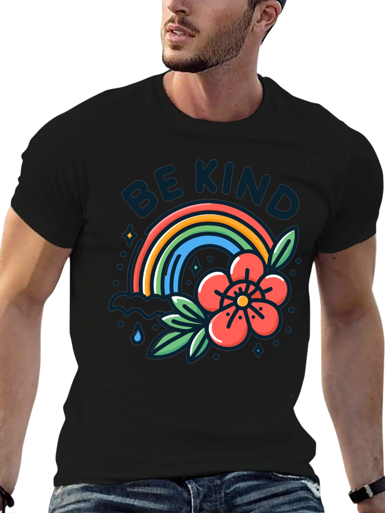 Be Kind Rainbow Graphic T-Shirt - Black