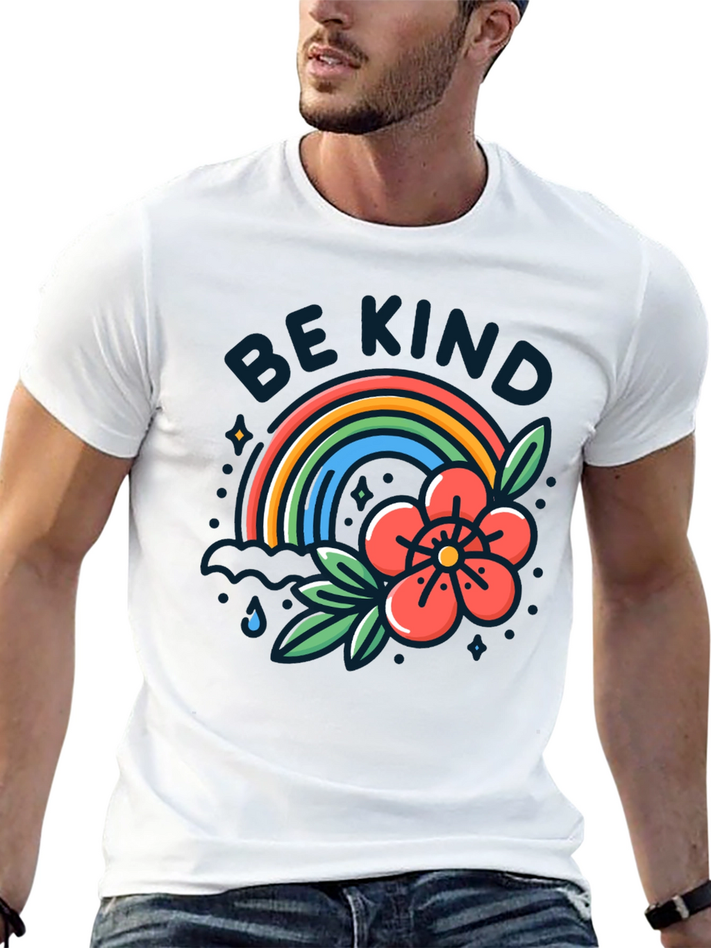 Be Kind Rainbow Graphic T-Shirt - Black