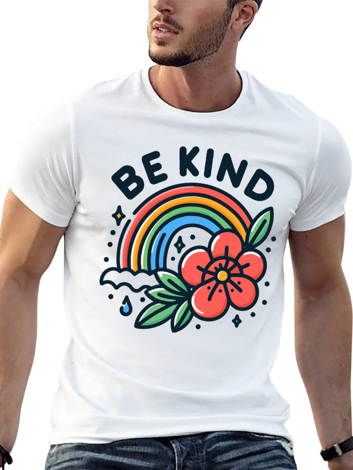 Be Kind Rainbow Graphic T-Shirt - Black