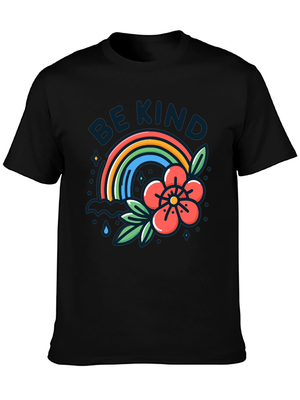 Be Kind Rainbow Graphic T-Shirt - Black