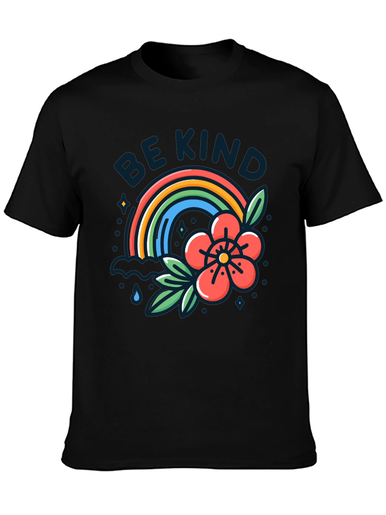 Be Kind Rainbow Graphic T-Shirt - Black