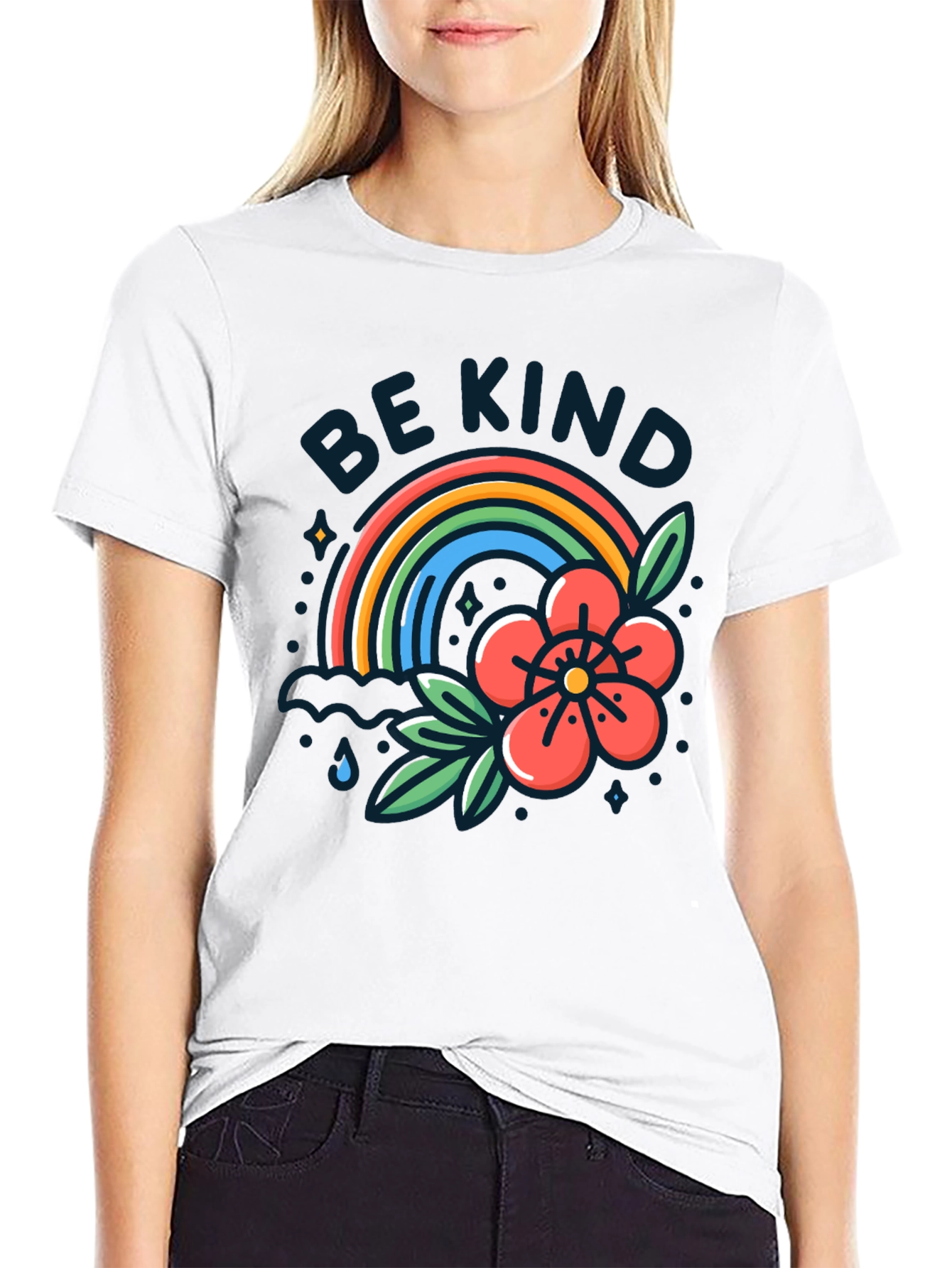 Be Kind Rainbow Graphic T-Shirt - Black