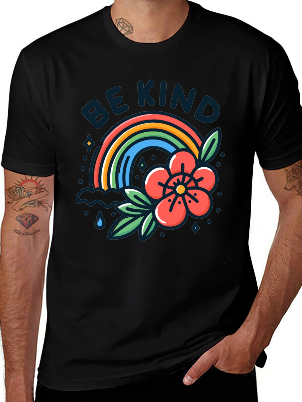 Be Kind Rainbow Graphic T-Shirt - Black