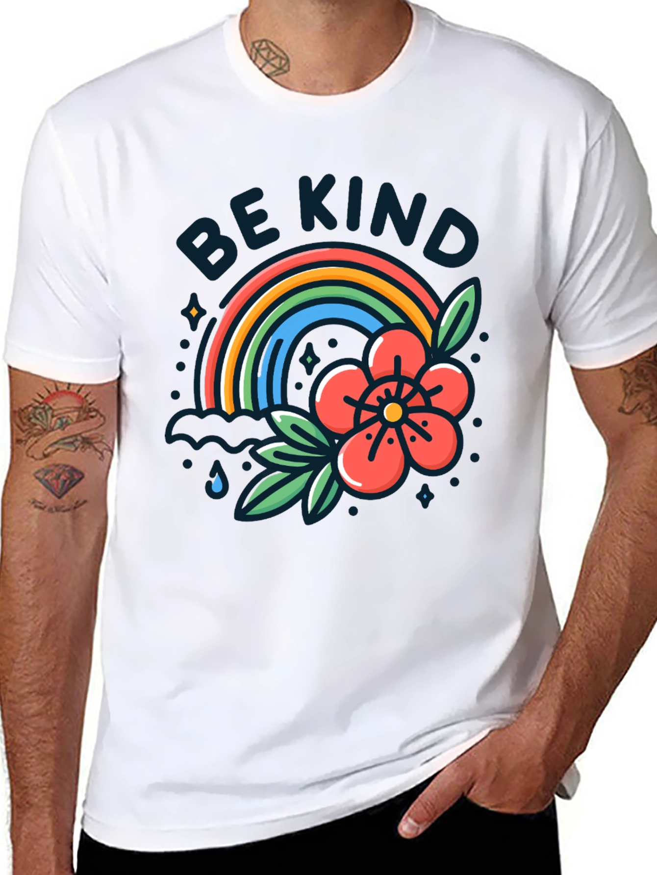 Be Kind Rainbow Graphic T-Shirt - Black