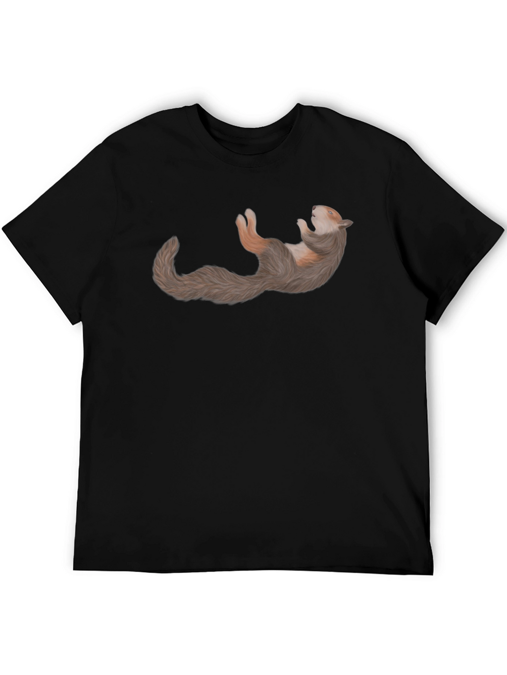 Squirrel Relaxing on Black Cotton T-Shirt