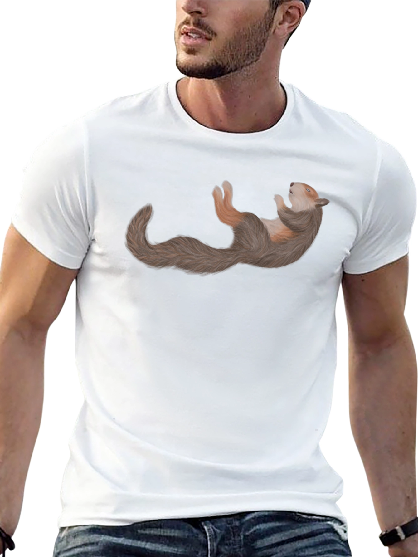 Squirrel Relaxing on Black Cotton T-Shirt