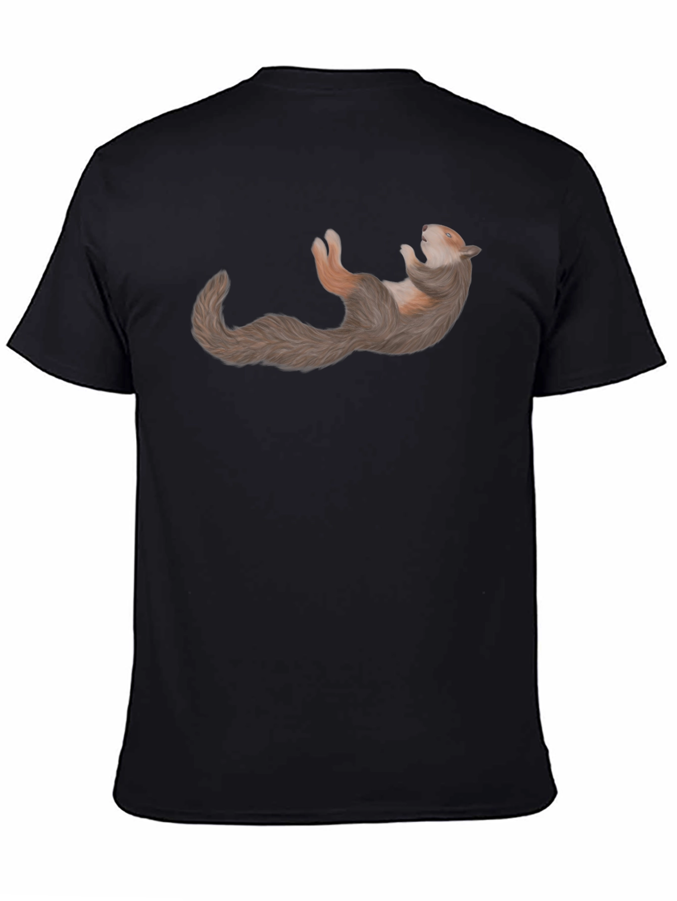 Squirrel Relaxing on Black Cotton T-Shirt
