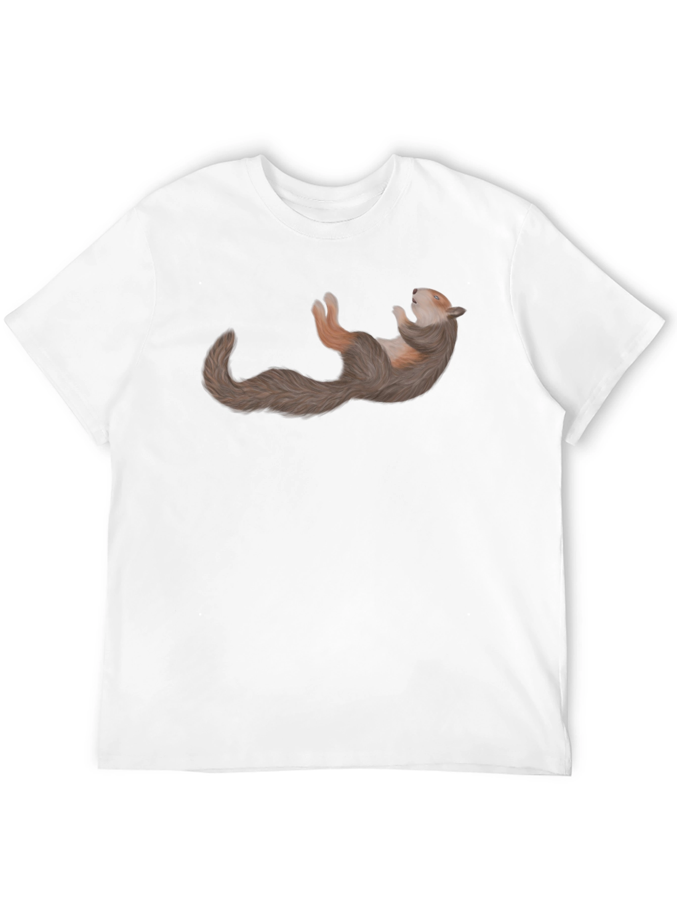 Squirrel Relaxing on Black Cotton T-Shirt