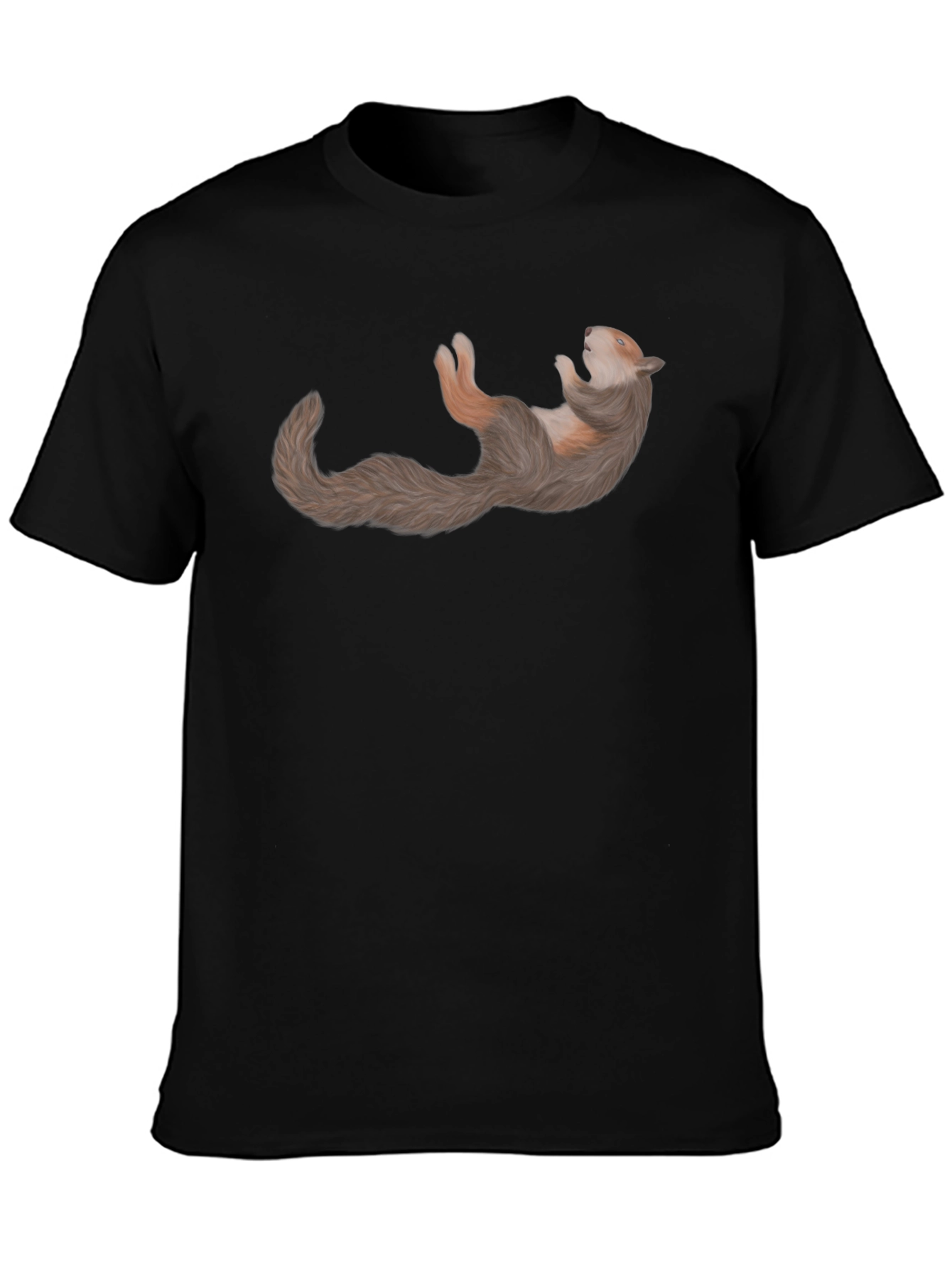 Squirrel Relaxing on Black Cotton T-Shirt
