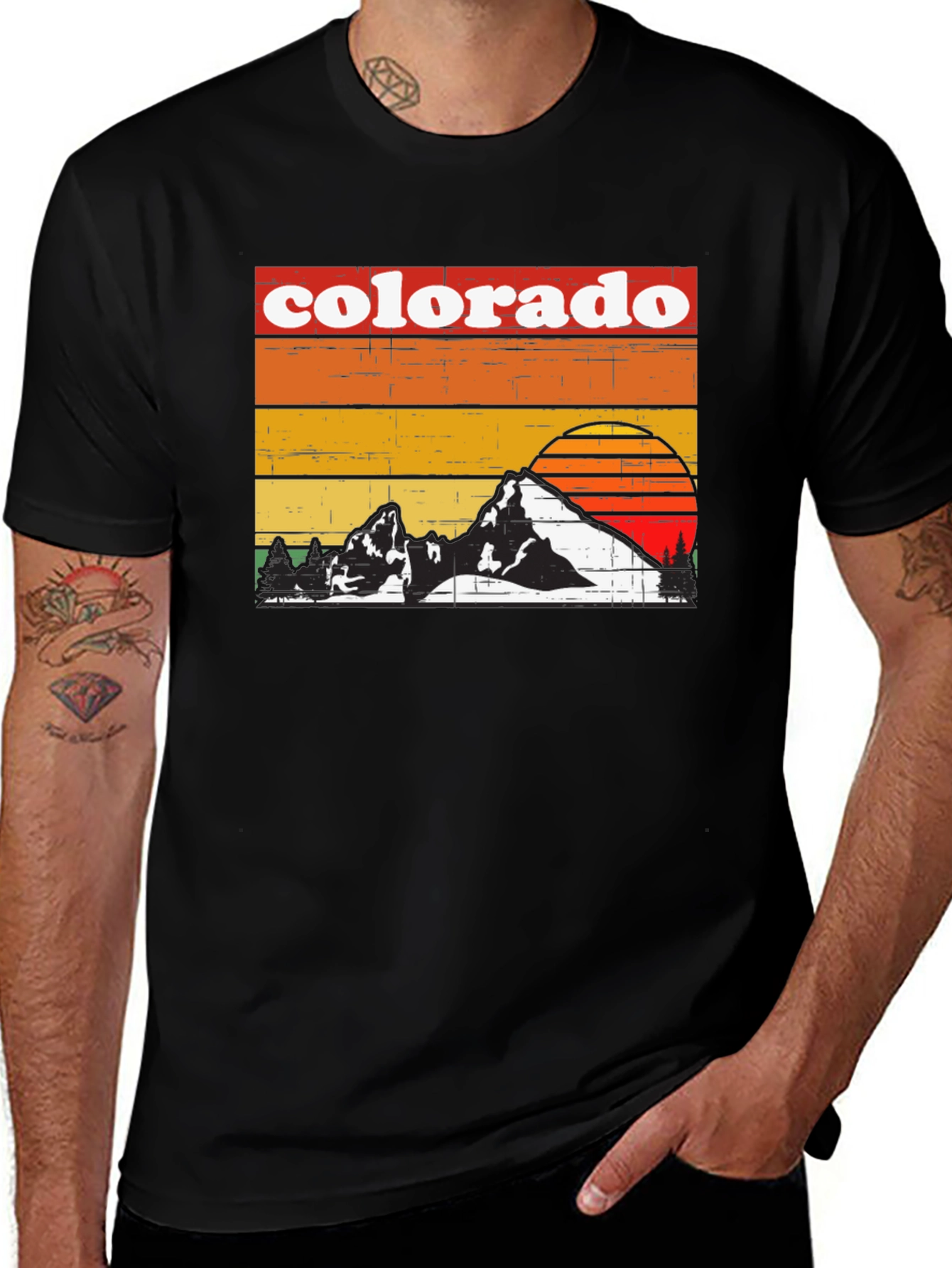 Colorado Retro Graphic T-Shirt - Mountain Sunset Design