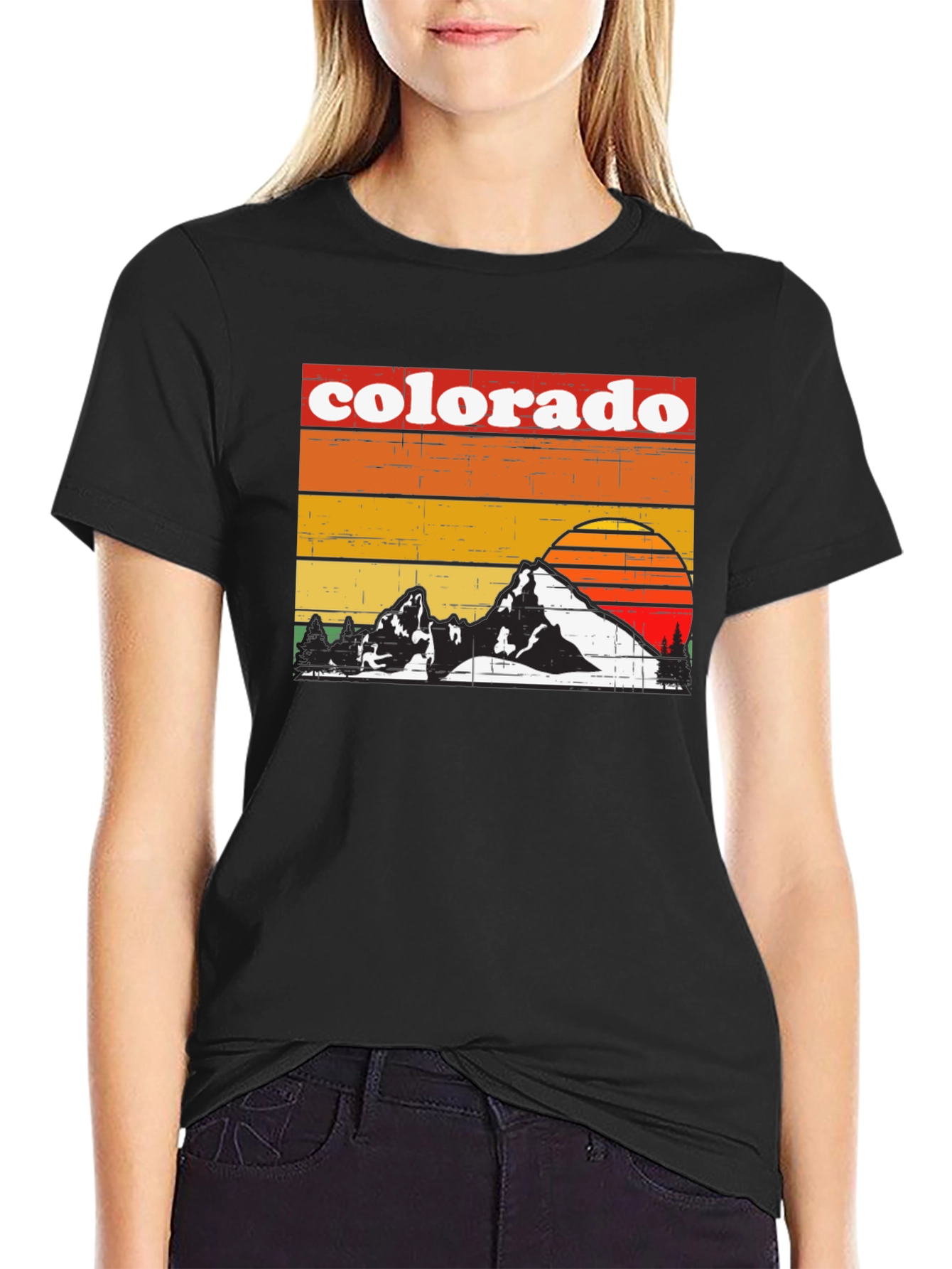 Colorado Retro Graphic T-Shirt - Mountain Sunset Design