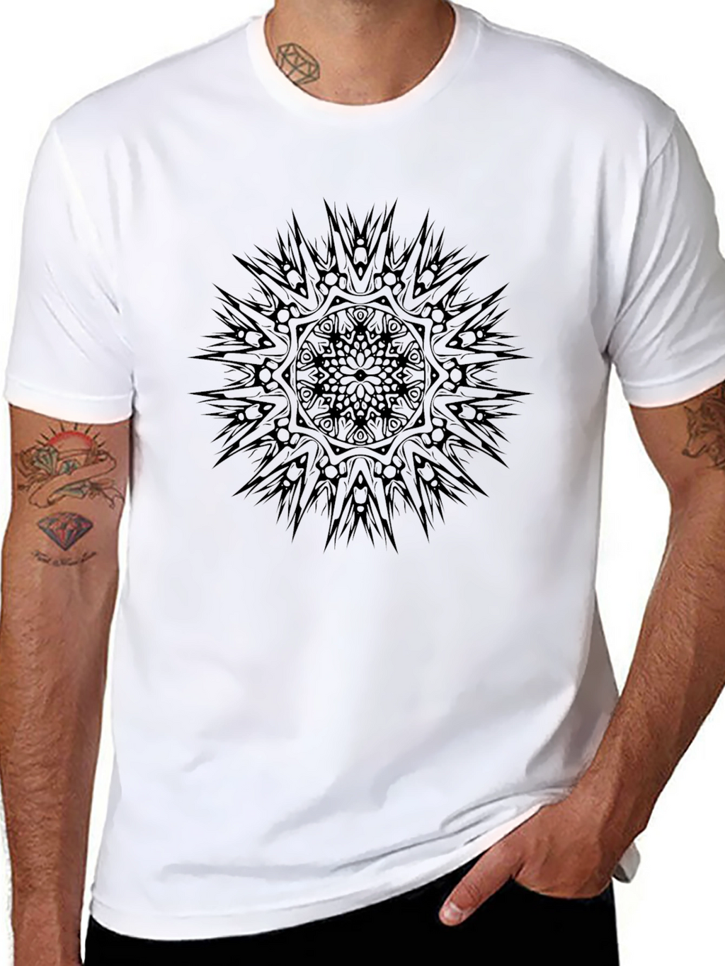 Tribal Mandala Graphic Tee - Black Cotton T-Shirt