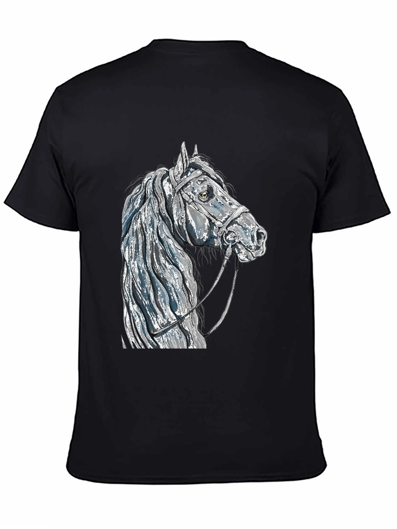 Horse Head Graphic Tee - Black Cotton Blend T-Shirt