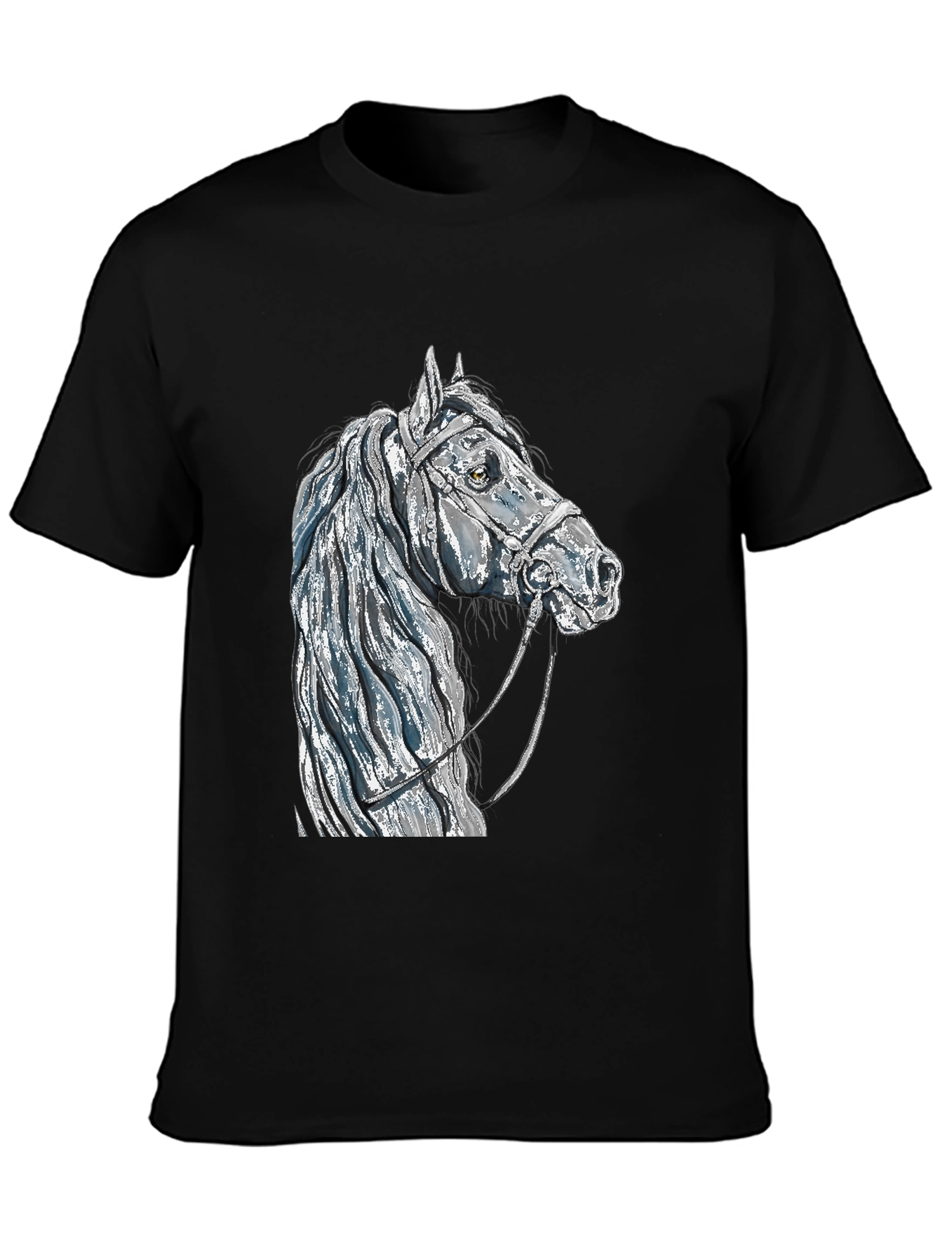 Horse Head Graphic Tee - Black Cotton Blend T-Shirt