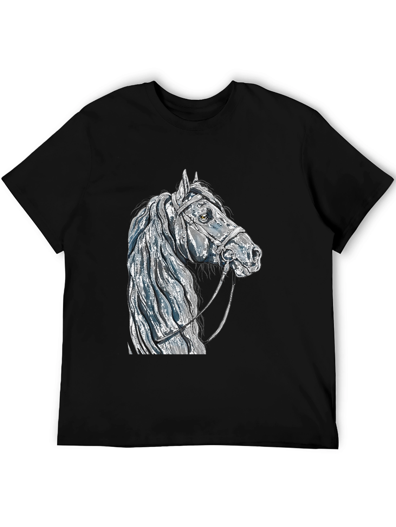 Horse Head Graphic Tee - Black Cotton Blend T-Shirt