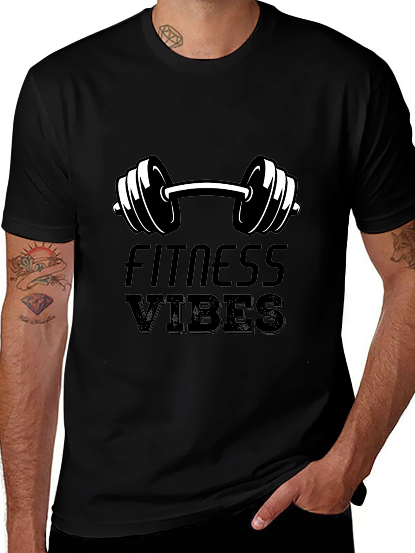 Fitness Vibes Black Graphic T-Shirt