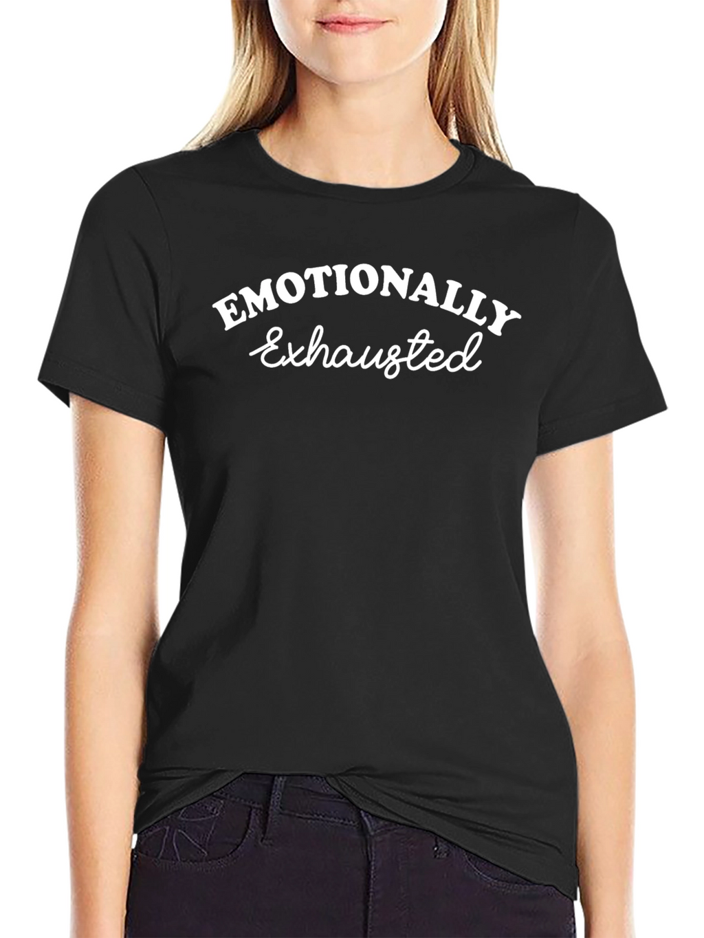 Emotionally Exhausted Black Cotton T-Shirt