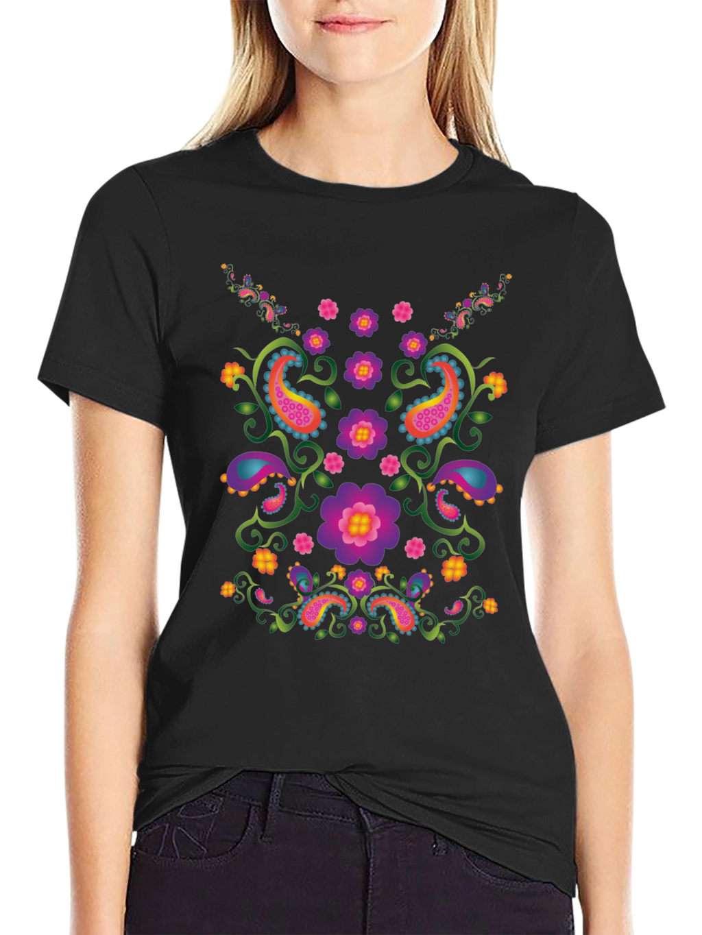 Floral Paisley Graphic Black T-Shirt