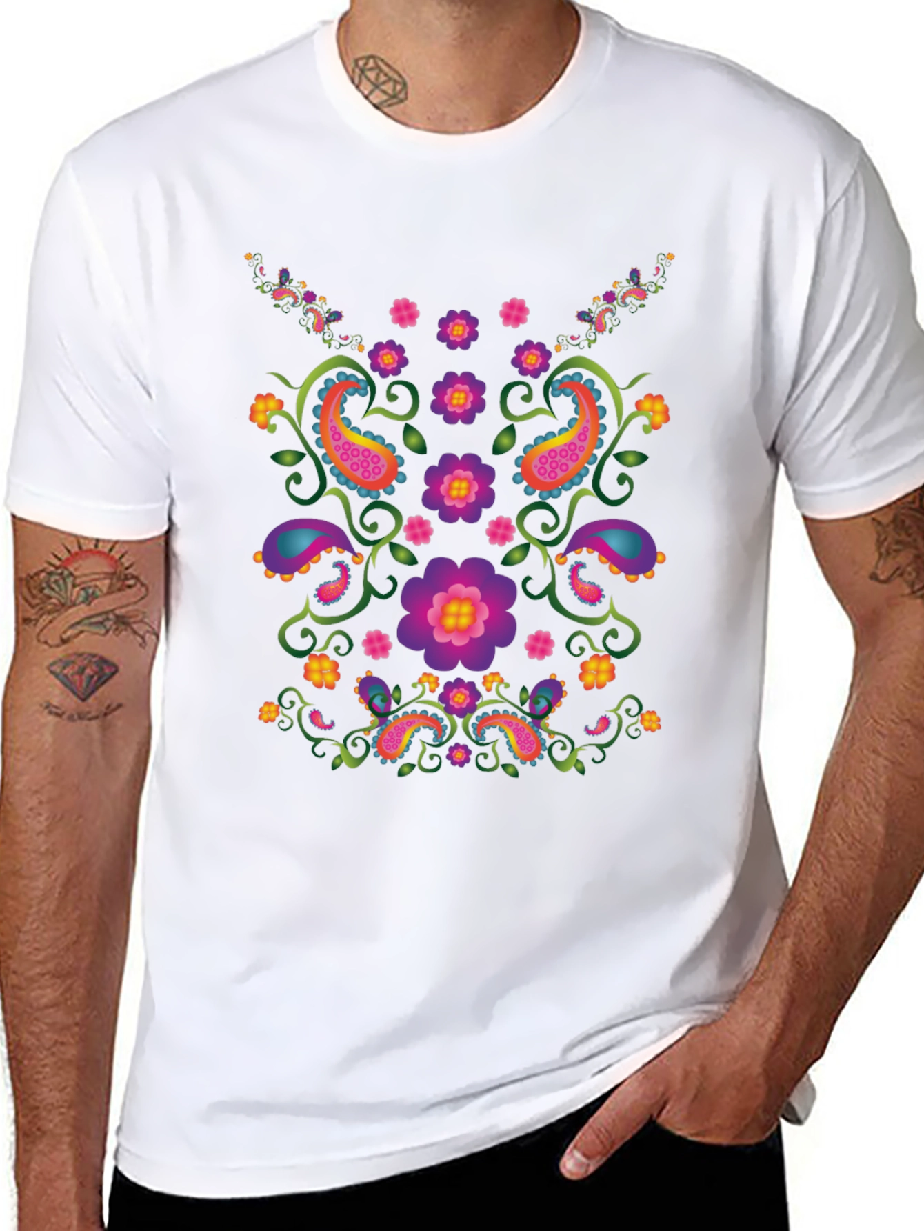 Floral Paisley Graphic Black T-Shirt