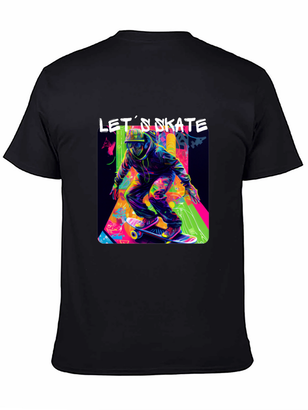 Lets Skate Graphic Tee - Black Cotton Skater T-Shirt