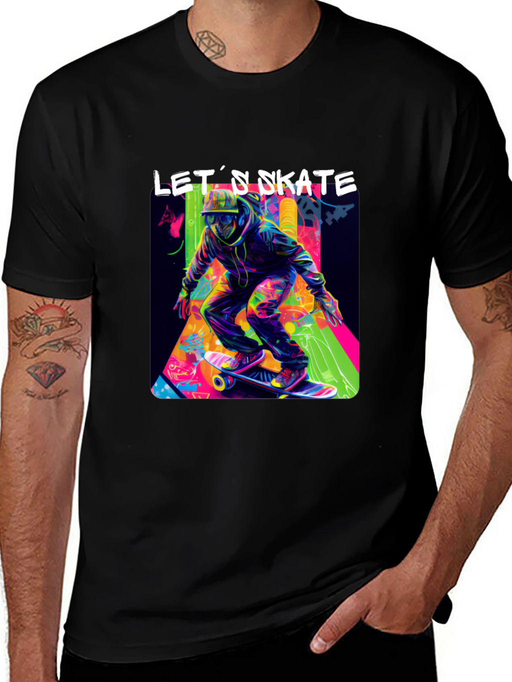 Lets Skate Graphic Tee - Black Cotton Skater T-Shirt