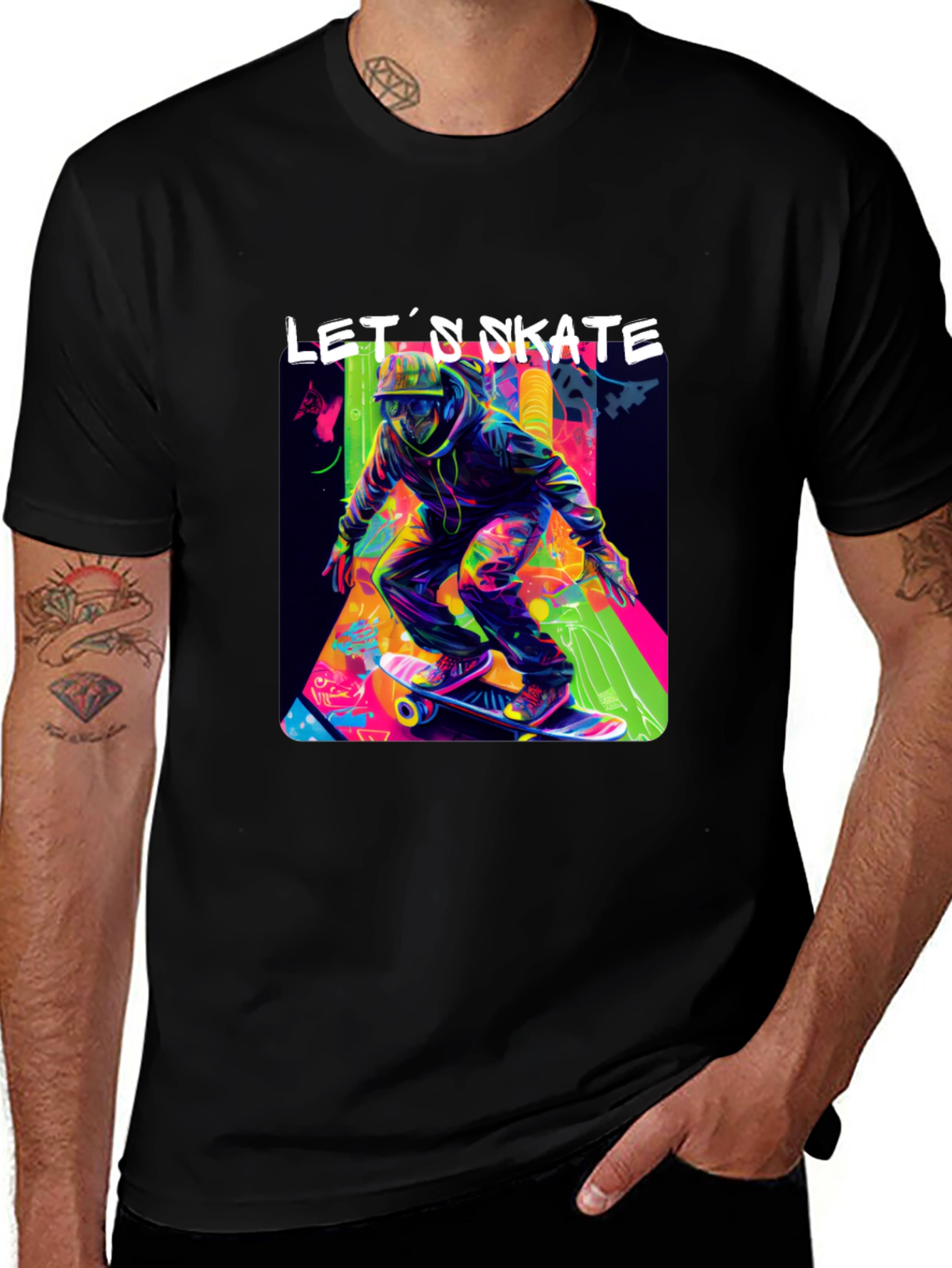 Lets Skate Graphic Tee - Black Cotton Skater T-Shirt