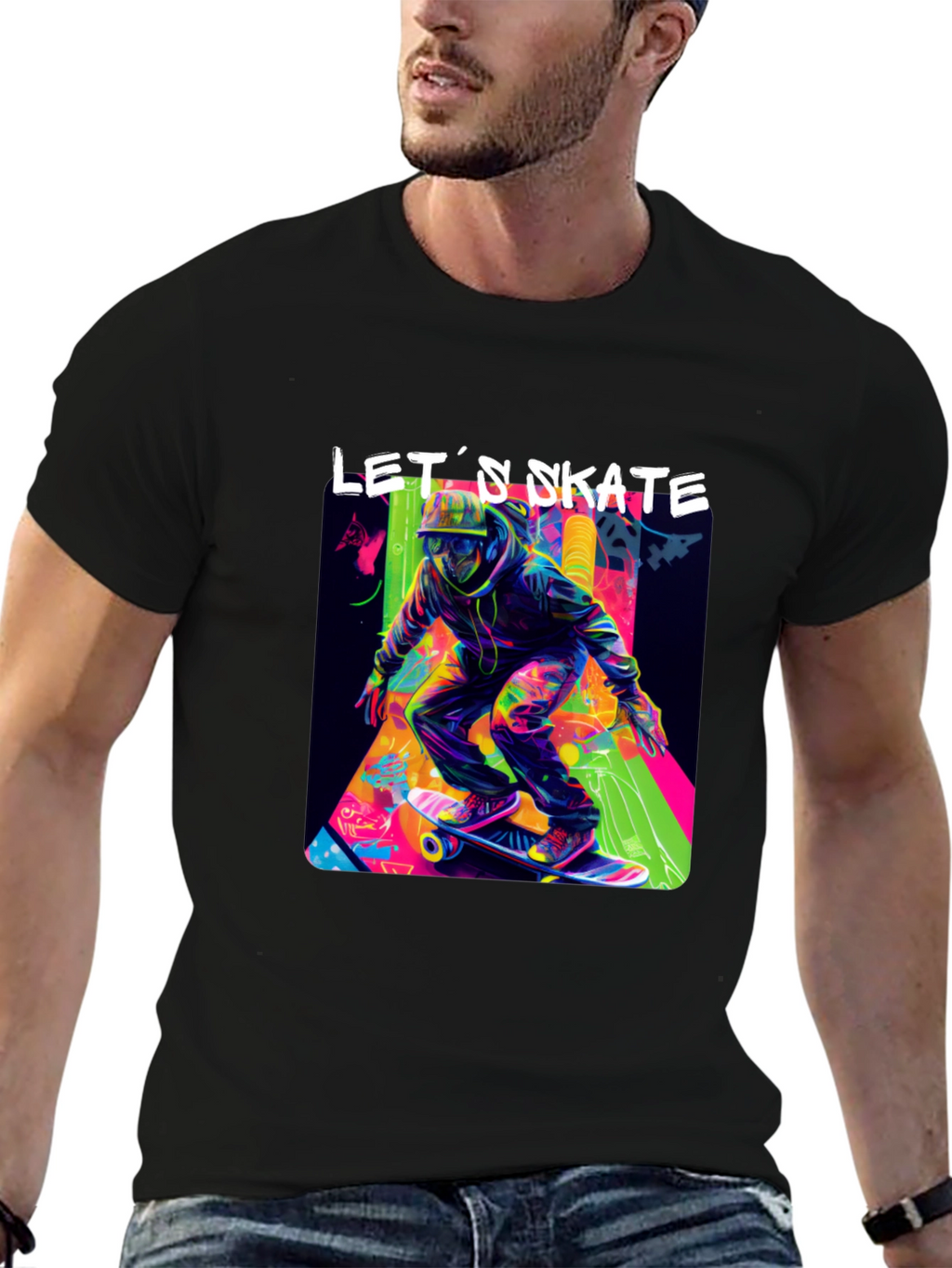 Lets Skate Graphic Tee - Black Cotton Skater T-Shirt