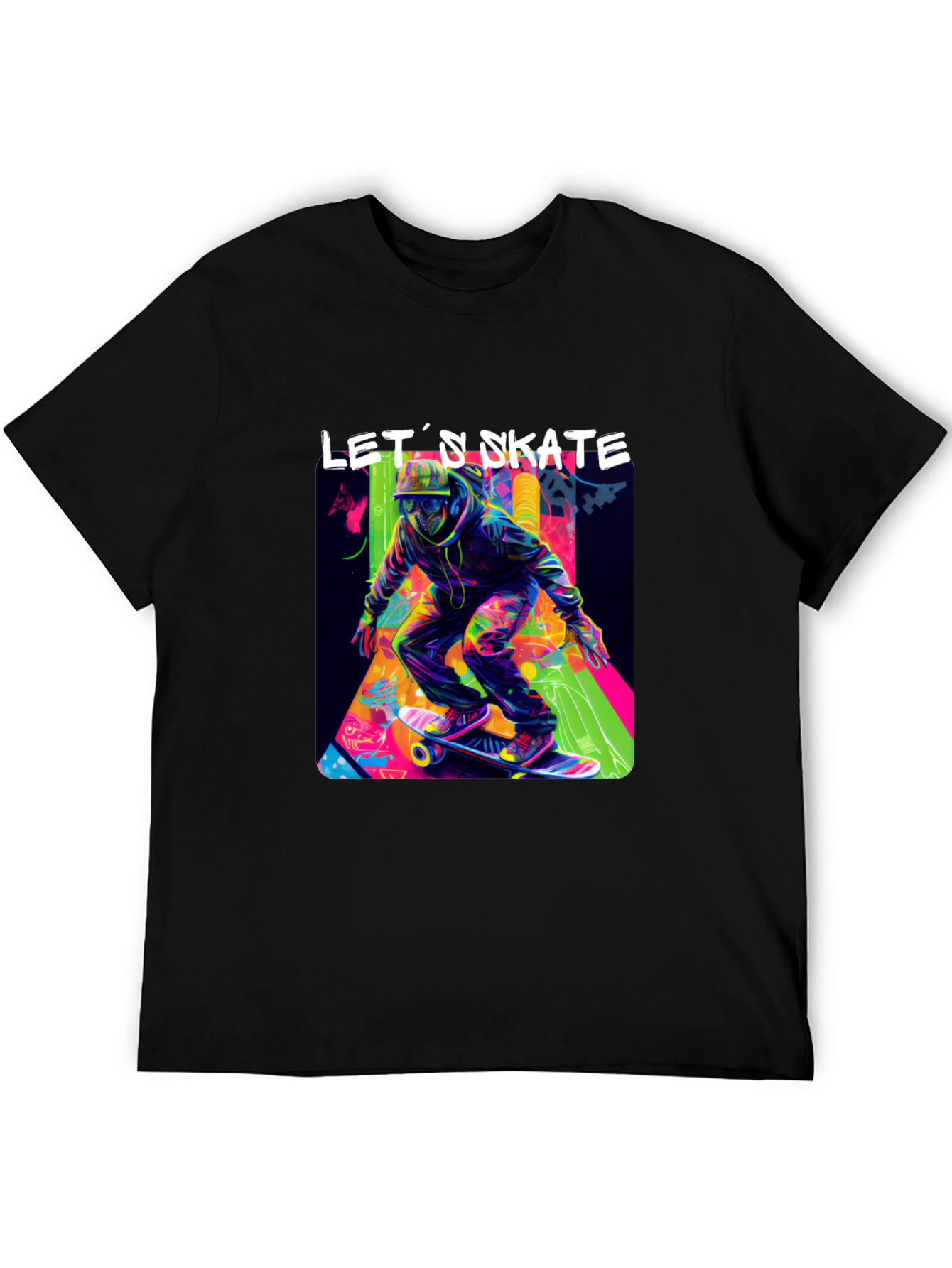 Lets Skate Graphic Tee - Black Cotton Skater T-Shirt
