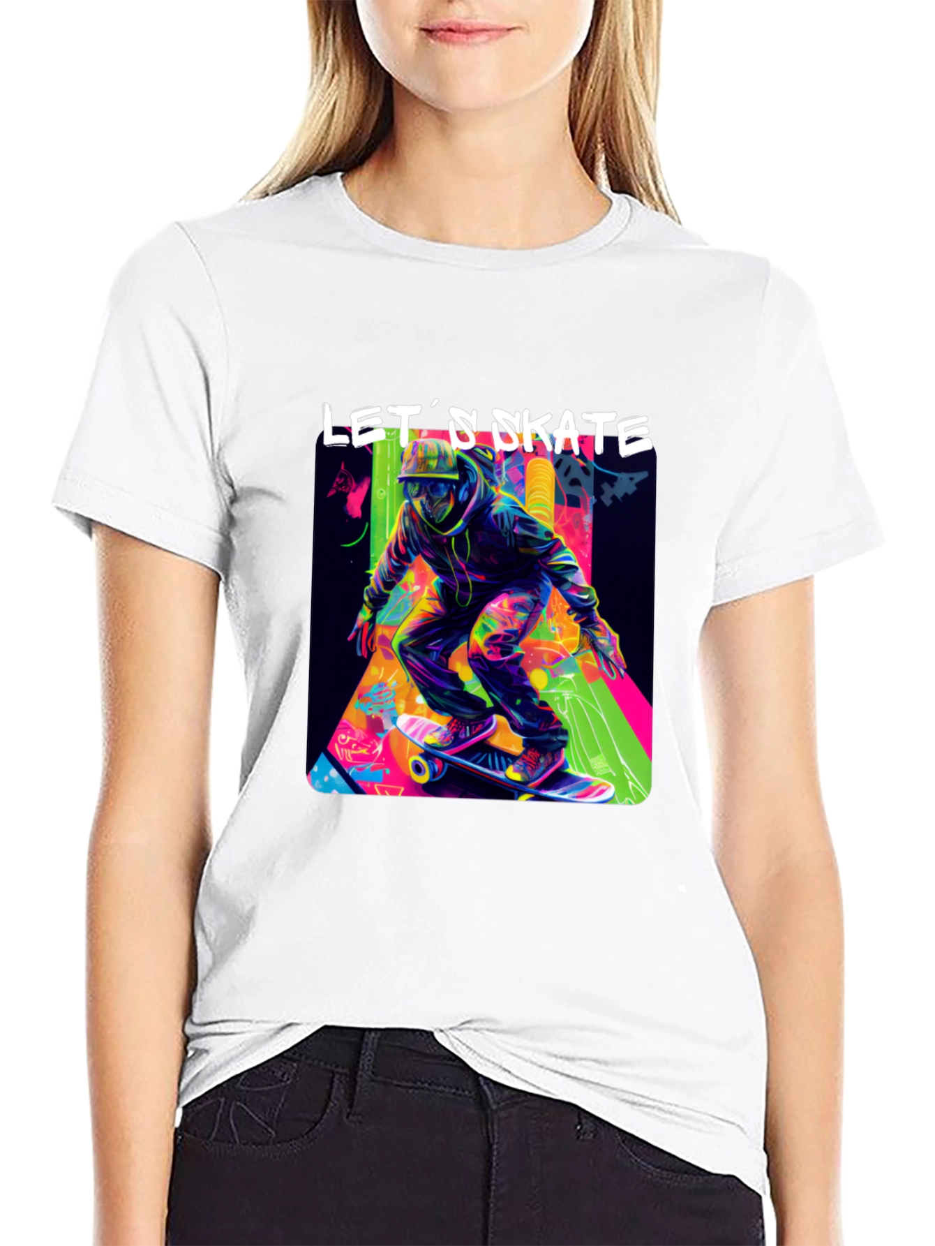 Lets Skate Graphic Tee - Black Cotton Skater T-Shirt