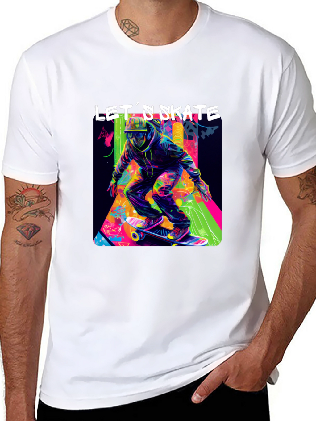 Lets Skate Graphic Tee - Black Cotton Skater T-Shirt