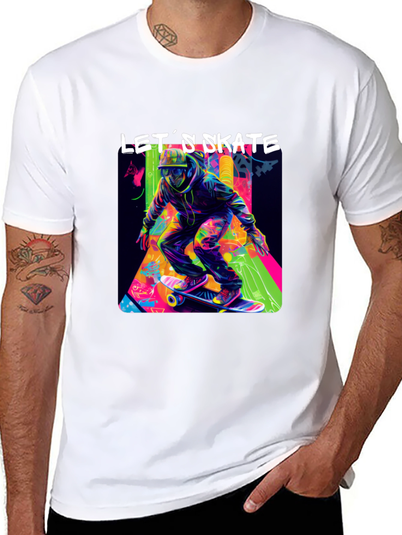 Lets Skate Graphic Tee - Black Cotton Skater T-Shirt
