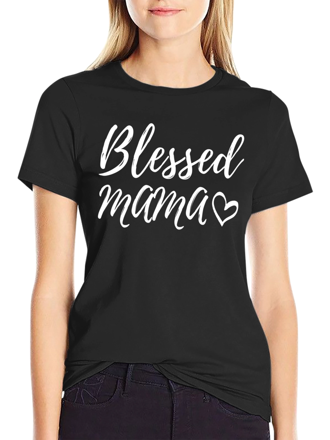 Blessed Mama Heart Graphic Tee - Trendy Mothers Day Shirt