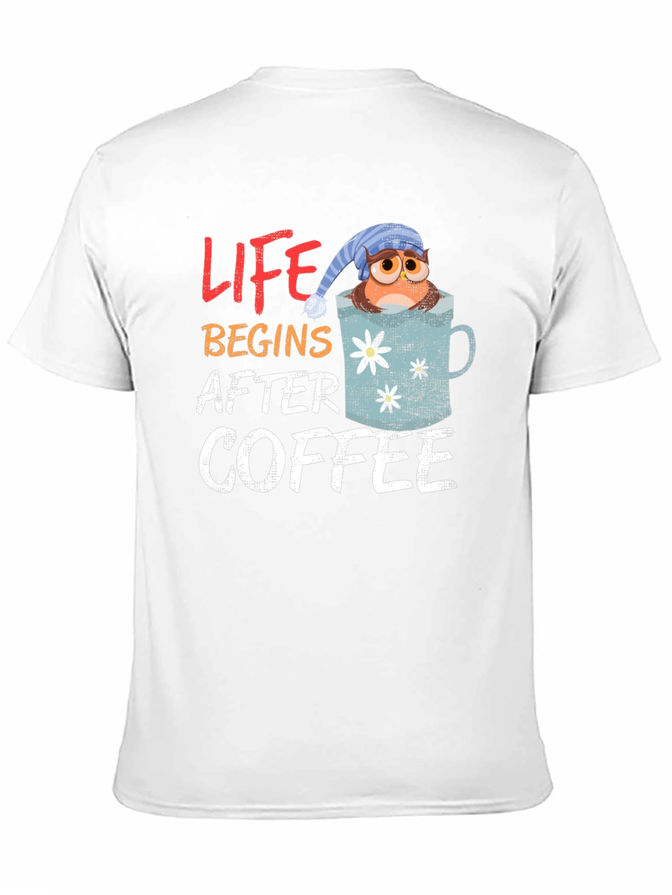 Life Begins After Coffee Owl Mug Graphic Tee