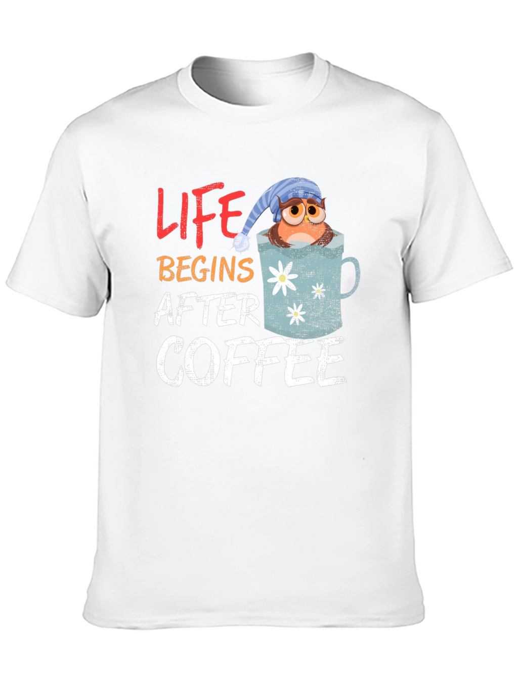 Life Begins After Coffee Owl Mug Graphic Tee