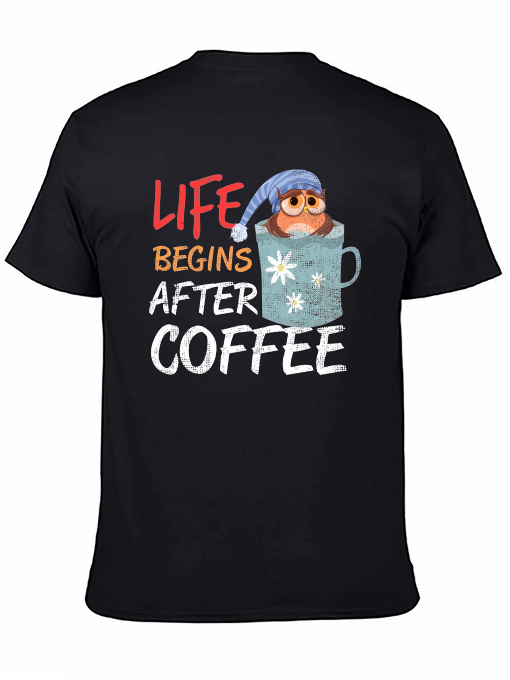 Life Begins After Coffee Owl Mug Graphic Tee