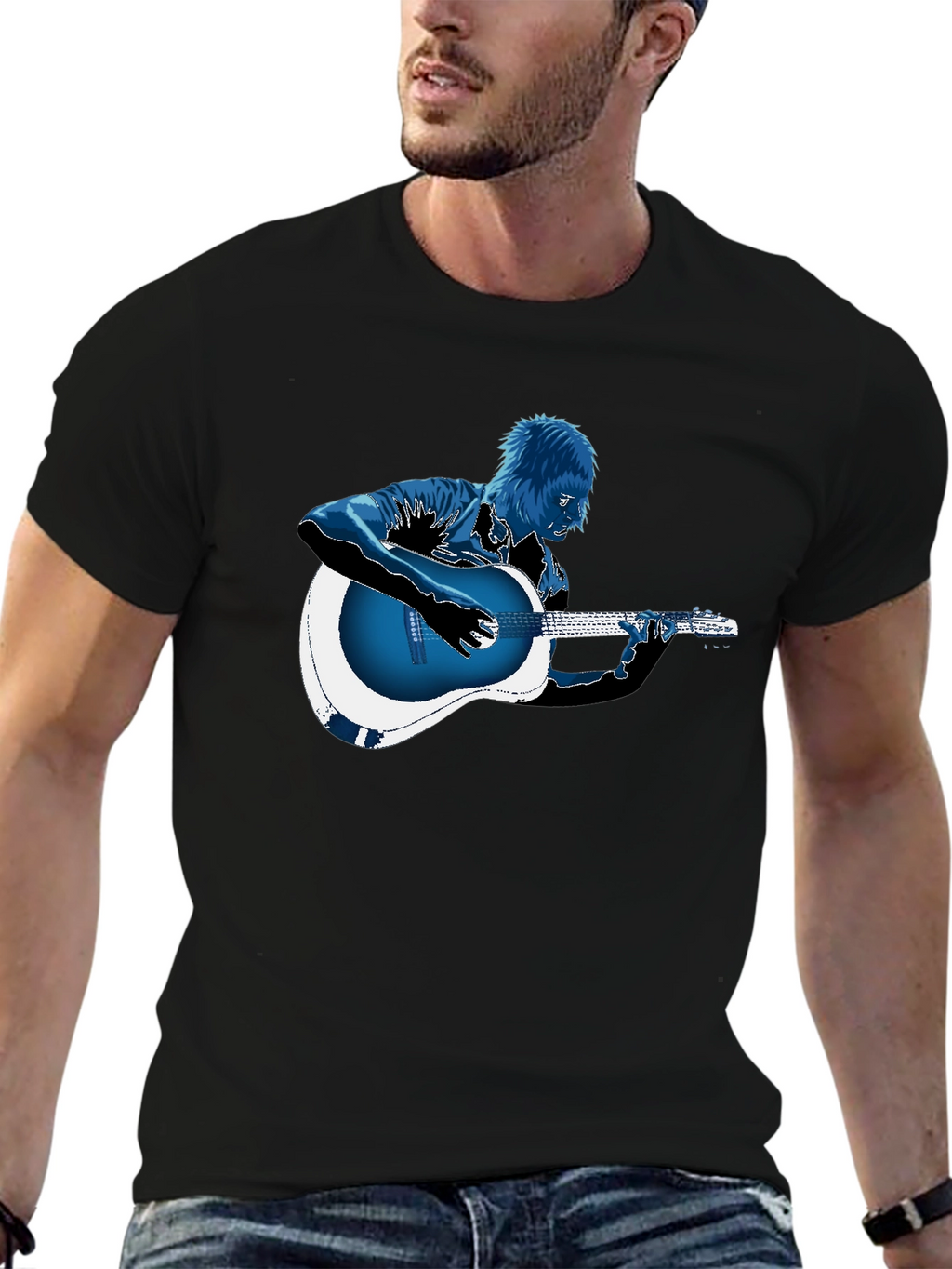 Guitar Player Graphic T-Shirt - Black
