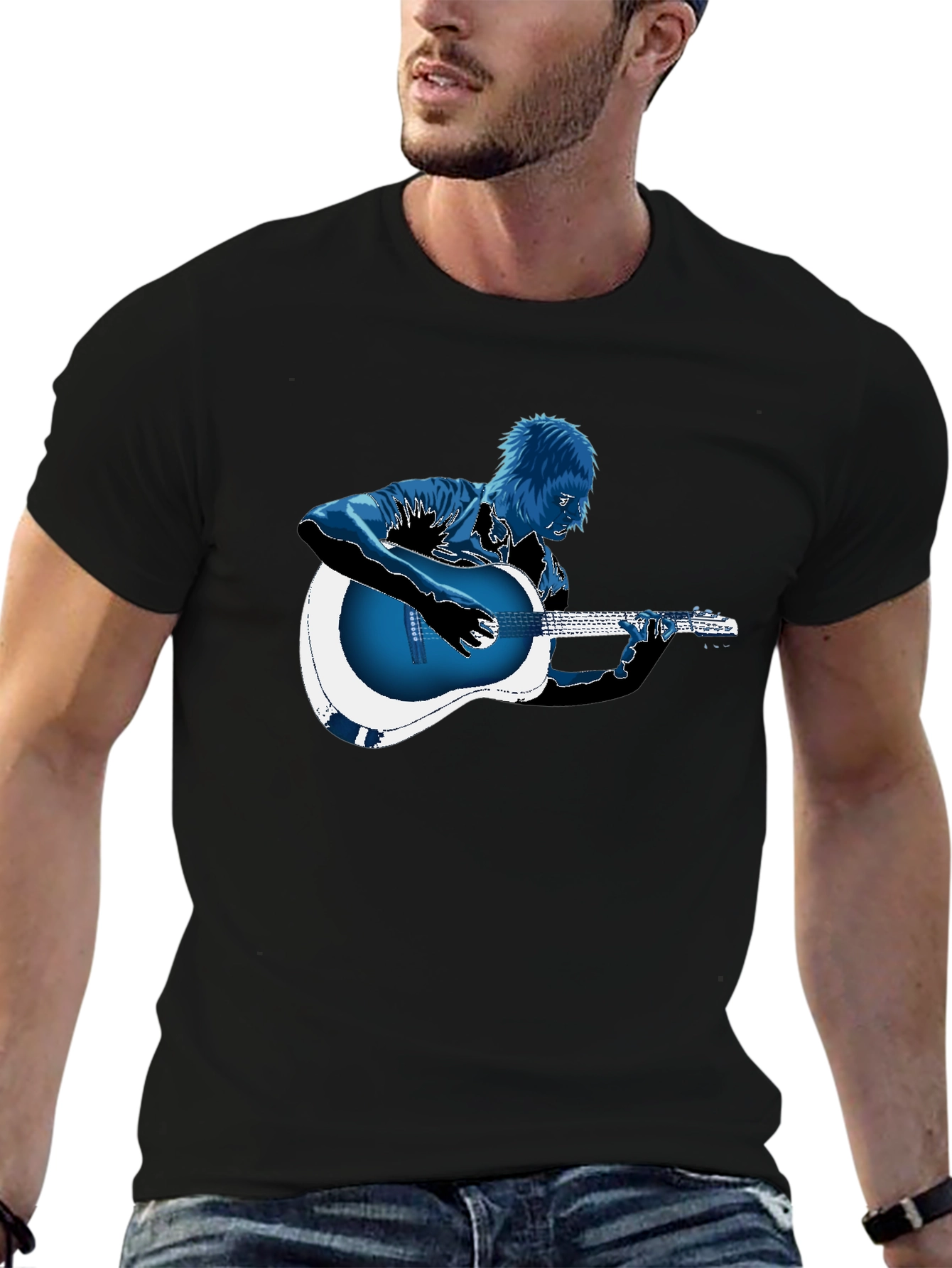Guitar Player Graphic T-Shirt - Black