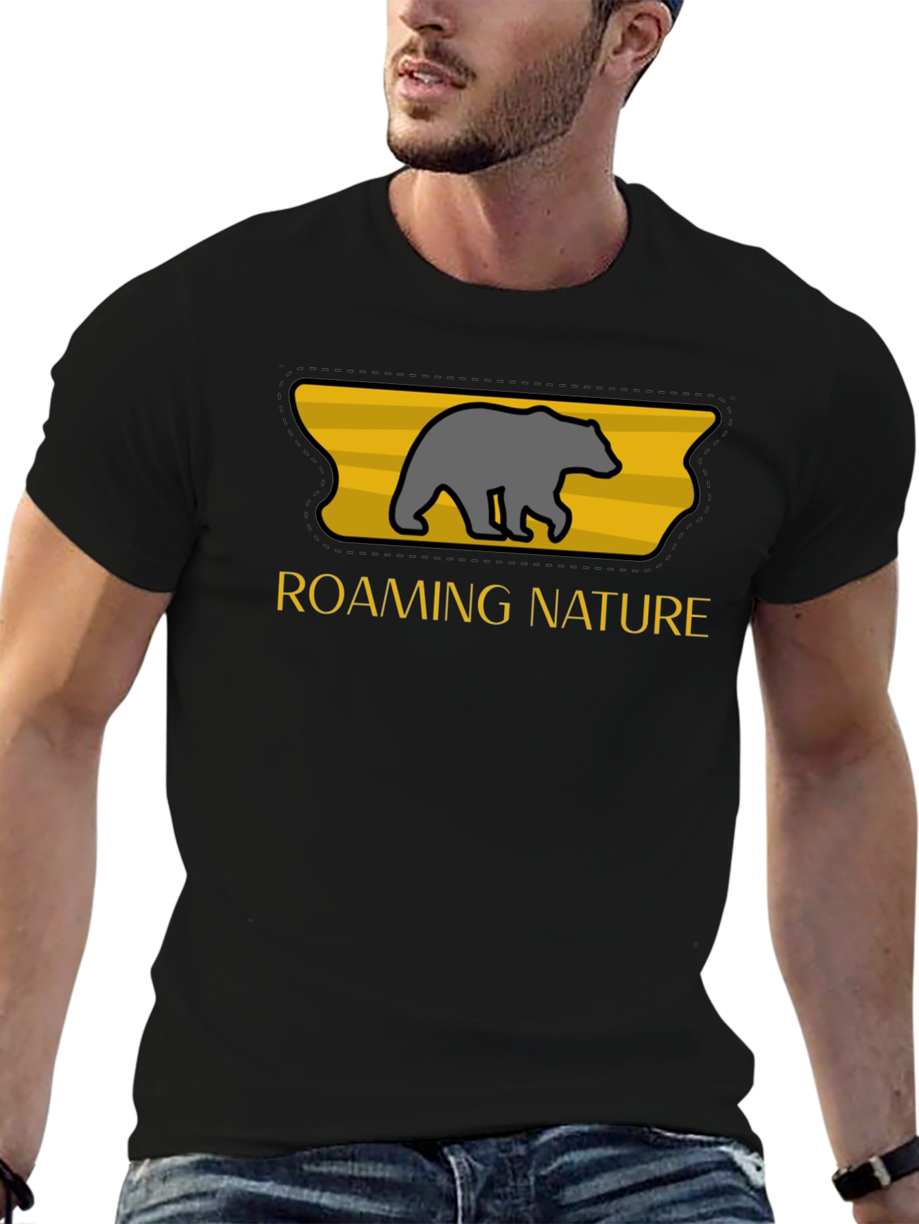 Roaming Nature Bear Graphic Tee - Black