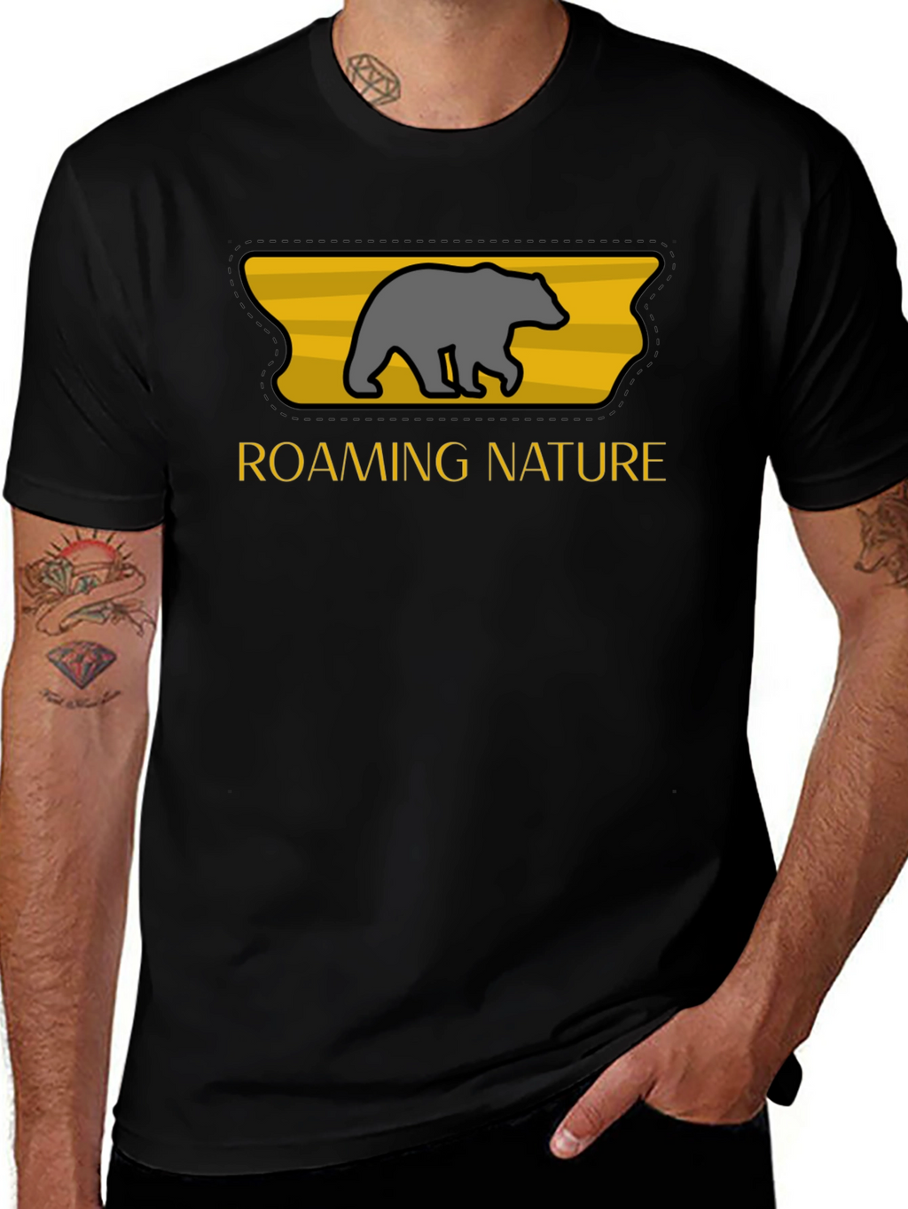 Roaming Nature Bear Graphic Tee - Black