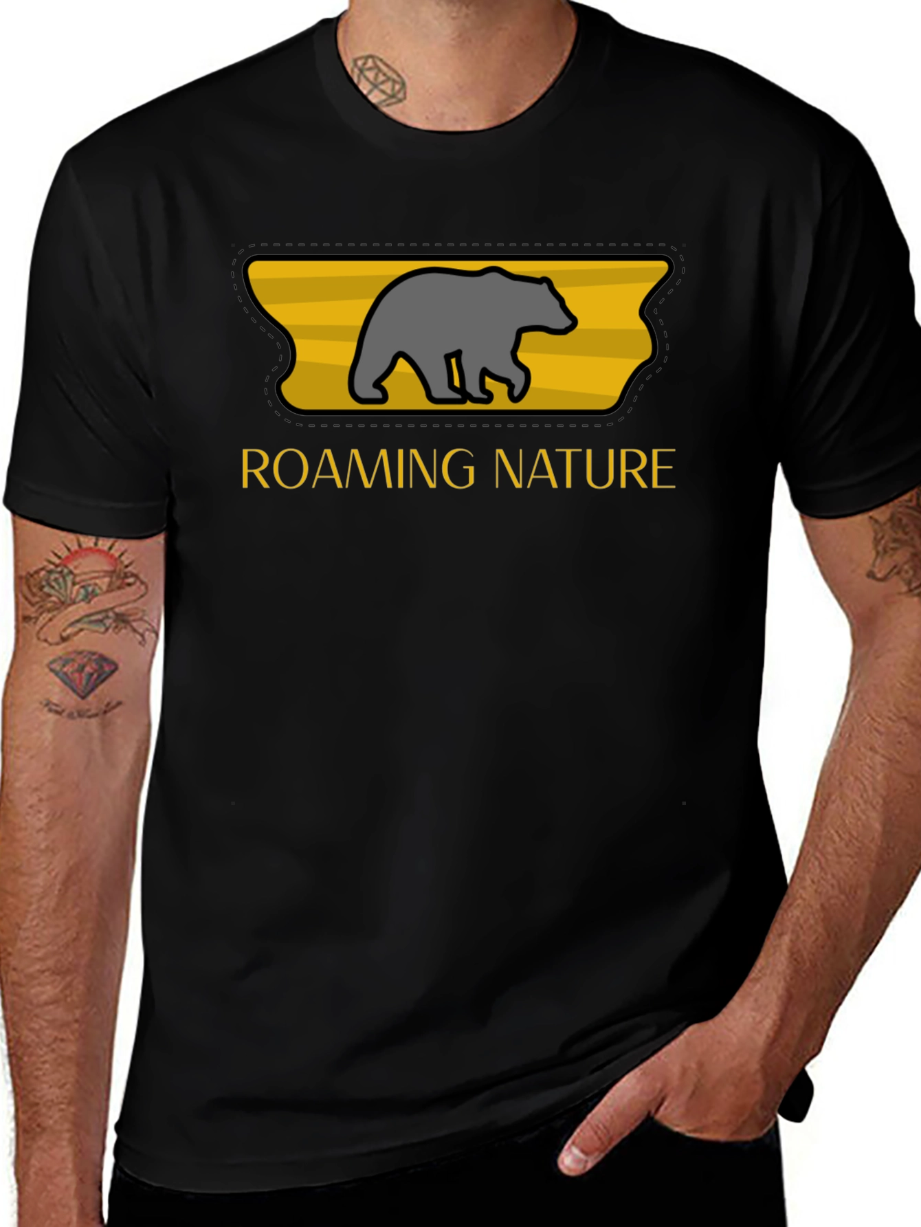 Roaming Nature Bear Graphic Tee - Black