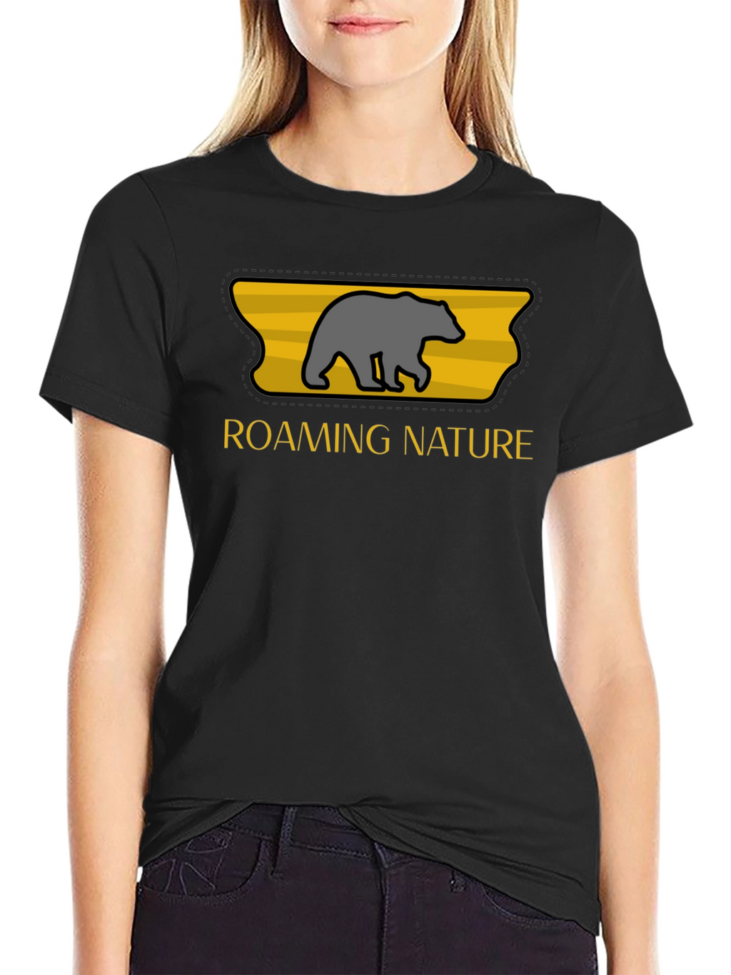 Roaming Nature Bear Graphic Tee - Black
