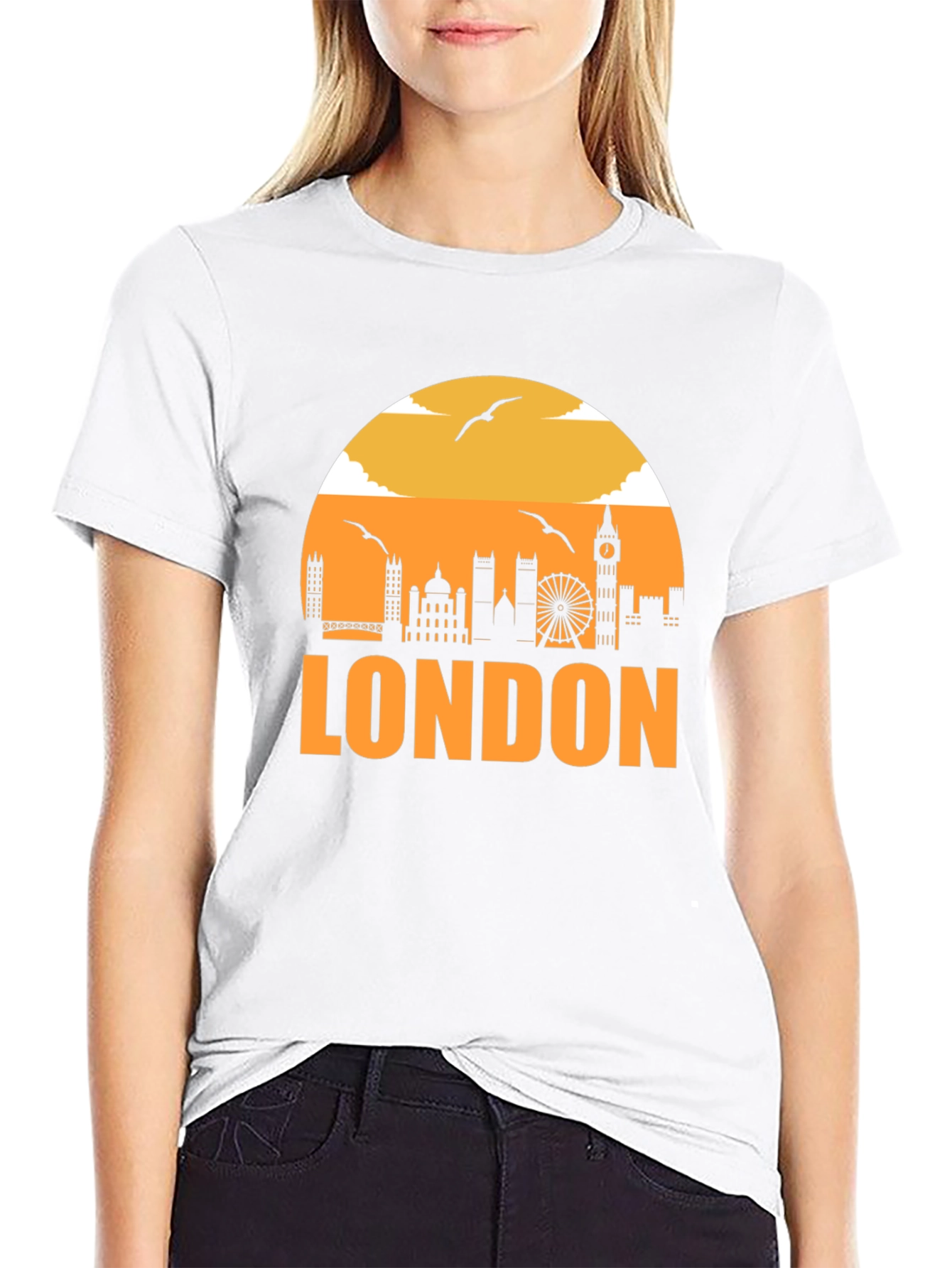 London Skyline Graphic Tee - Black Cotton T-Shirt