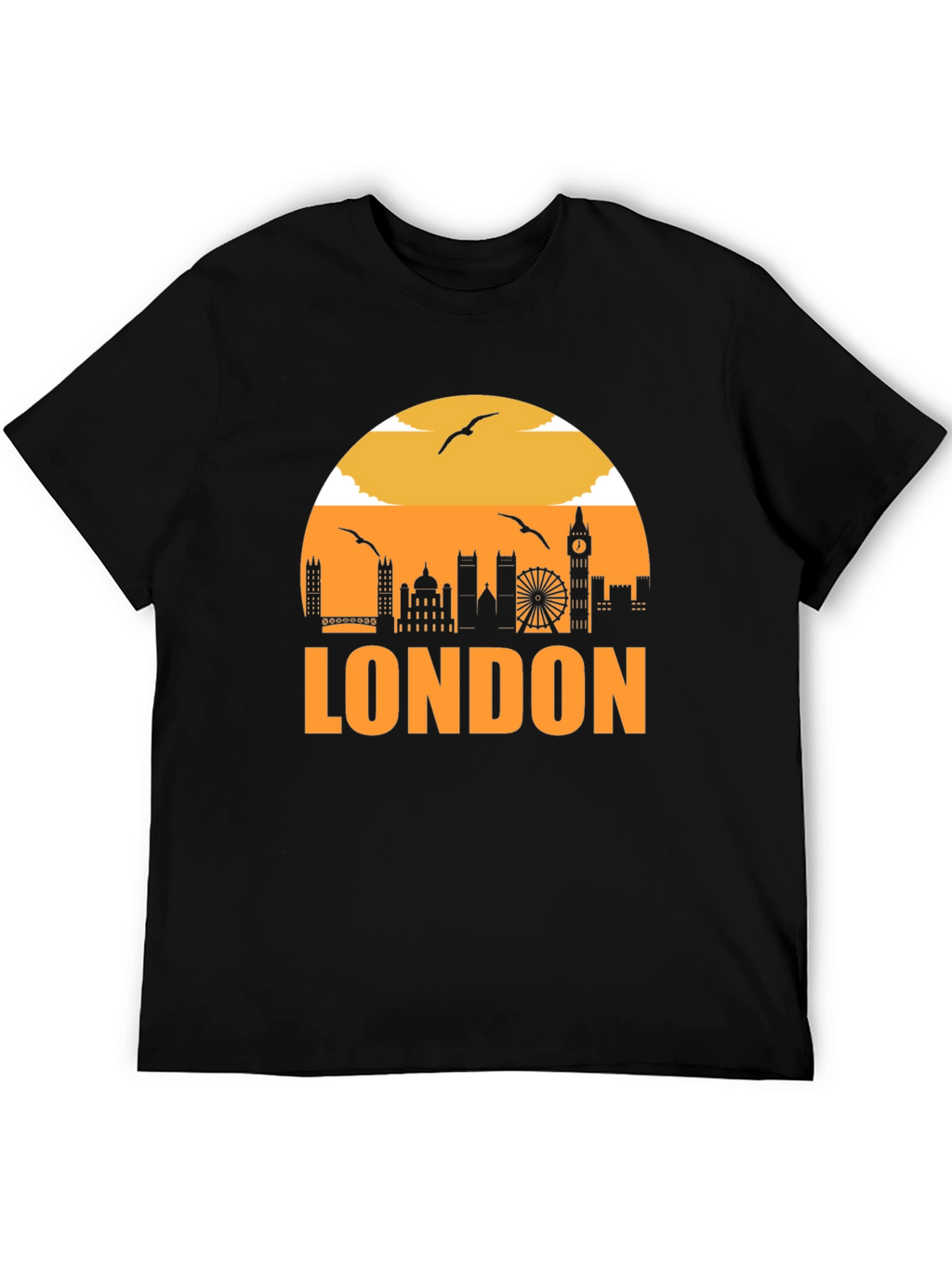 London Skyline Graphic Tee - Black Cotton T-Shirt