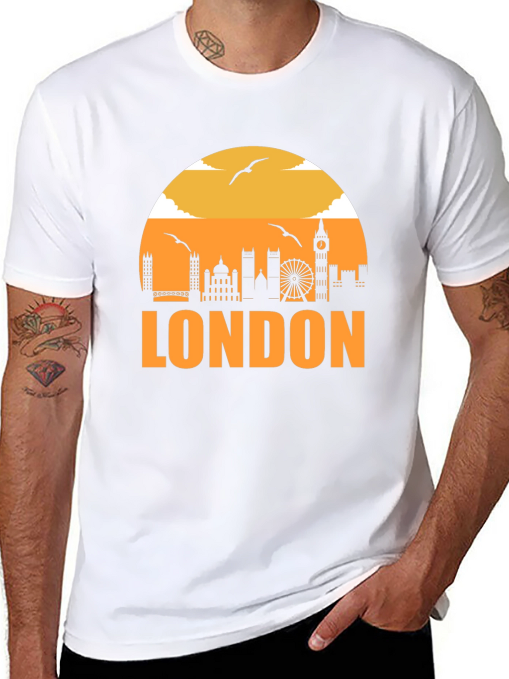 London Skyline Graphic Tee - Black Cotton T-Shirt