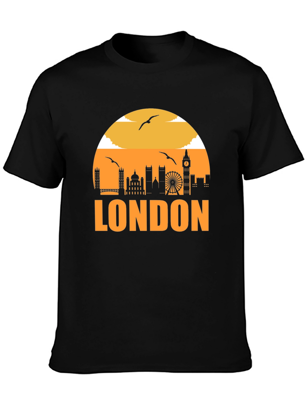 London Skyline Graphic Tee - Black Cotton T-Shirt